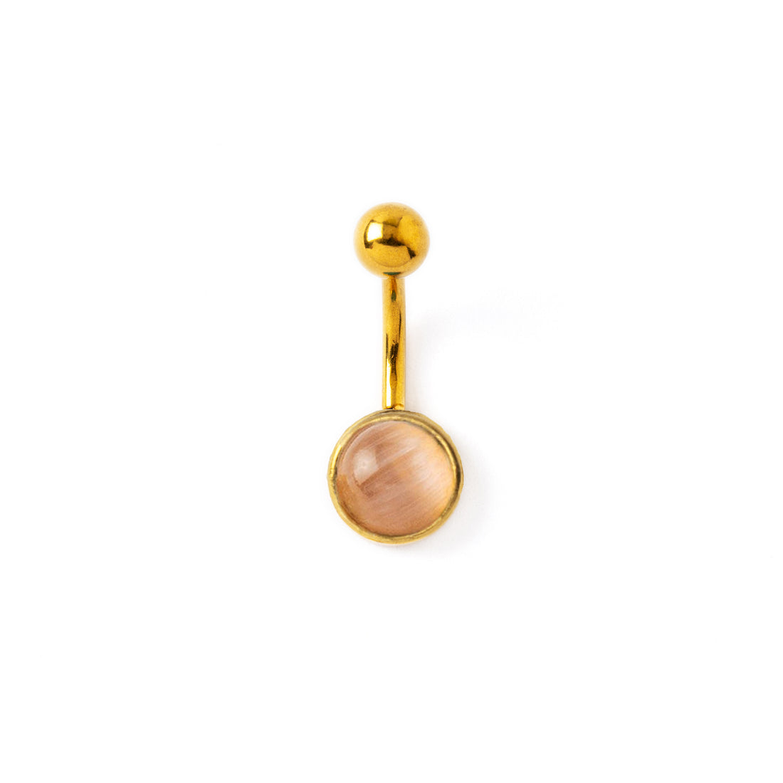 Gold surgical steel Belly Bar with Rose Cat Eye frontal view