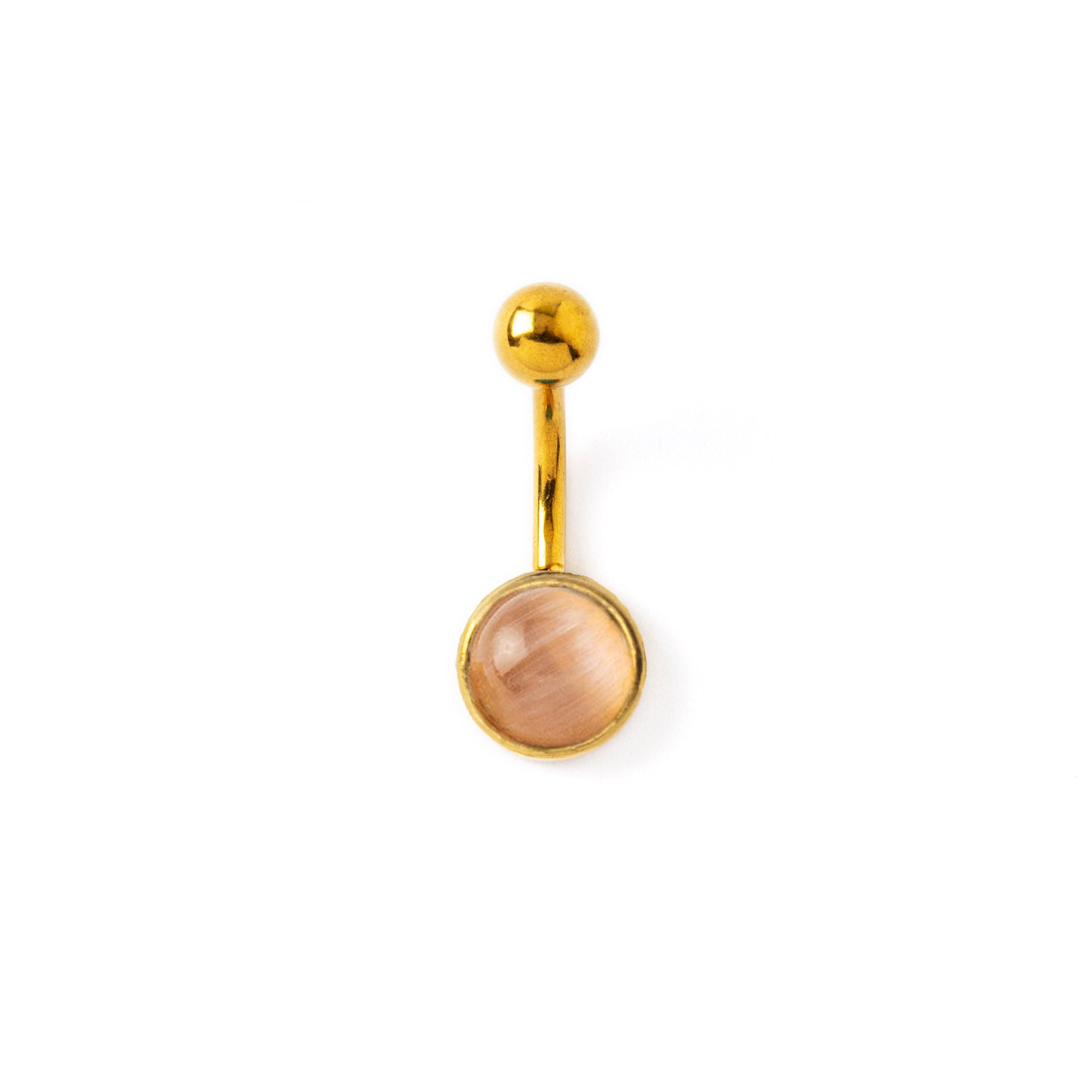 Gold surgical steel Belly Bar with Rose Cat Eye frontal view