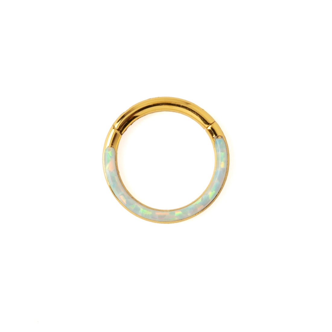 Golden Clicker Ring with Opal crescent frontal view
