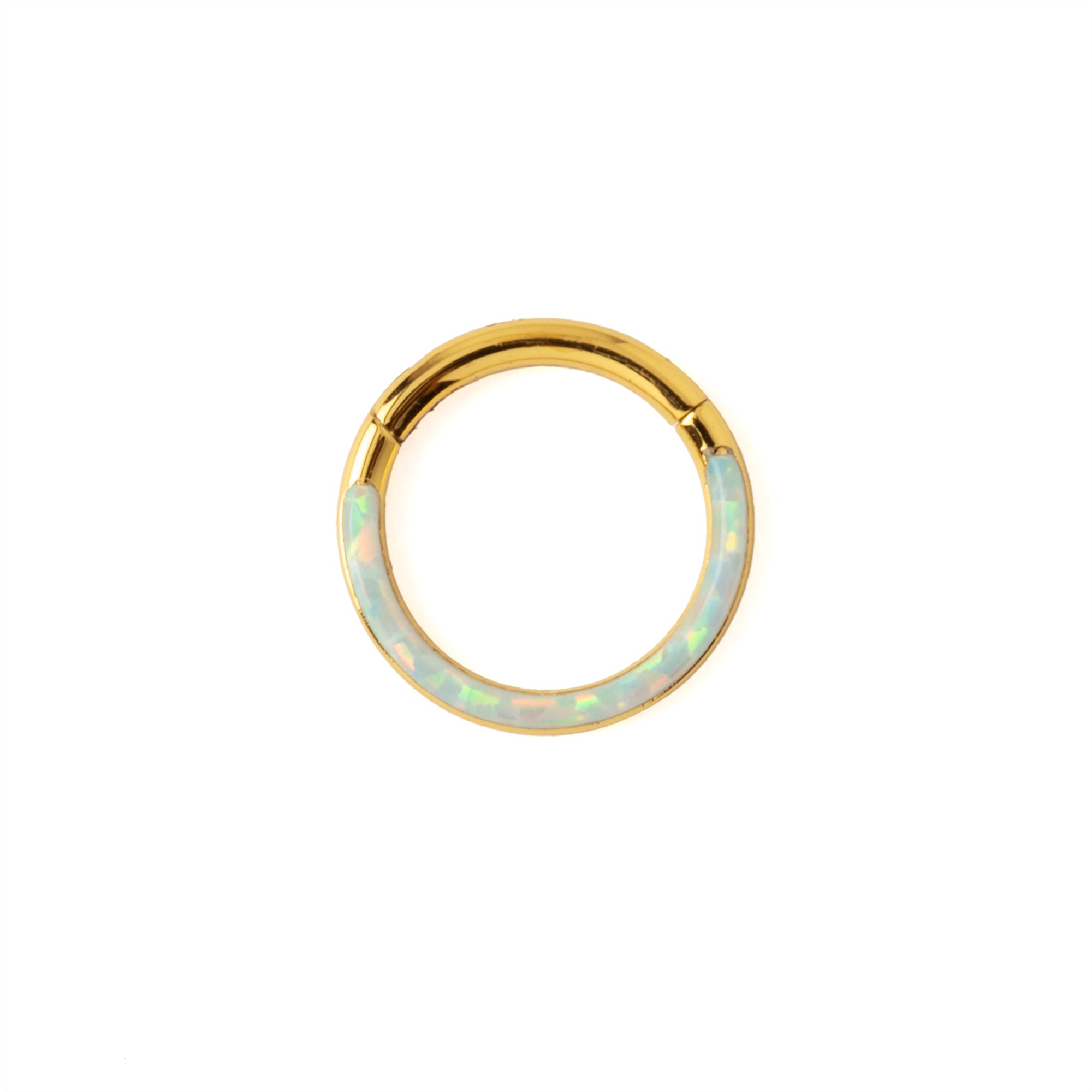 Golden Clicker Ring with Opal crescent frontal view