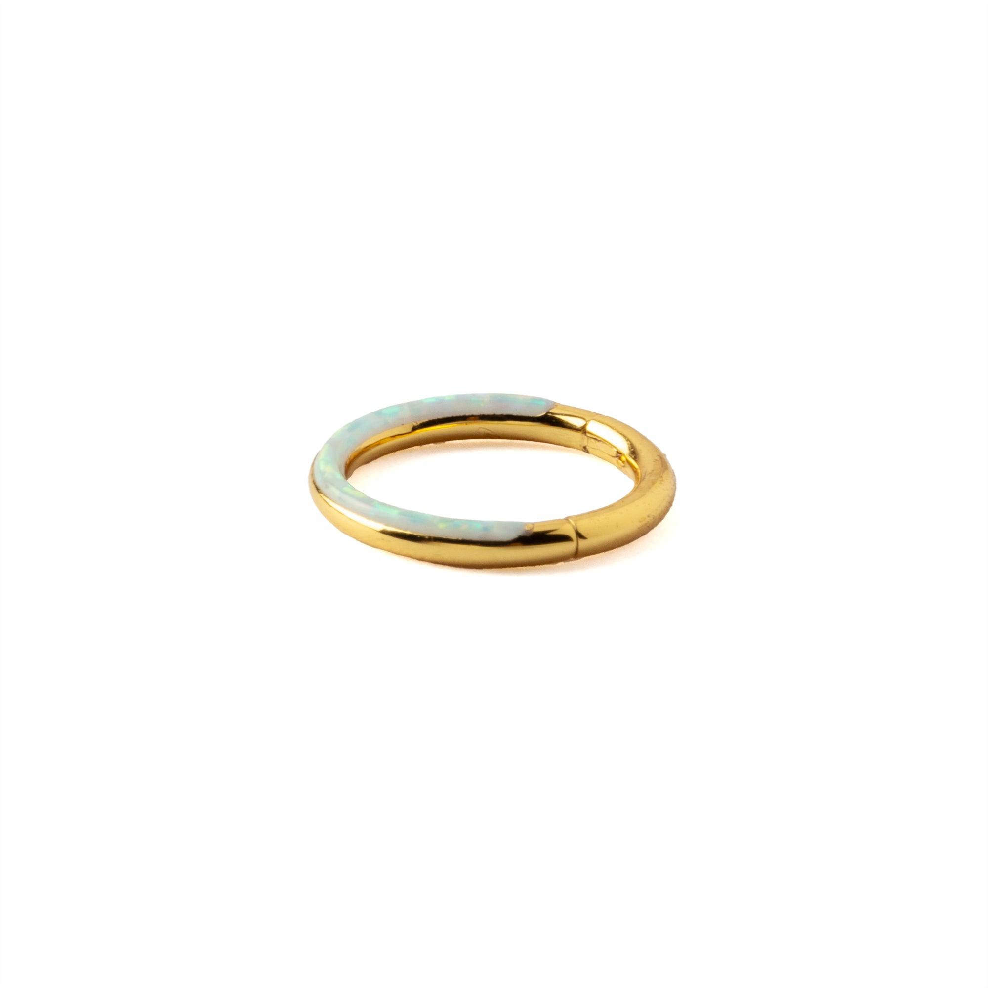 Golden Clicker Ring with Opal crescent side view
