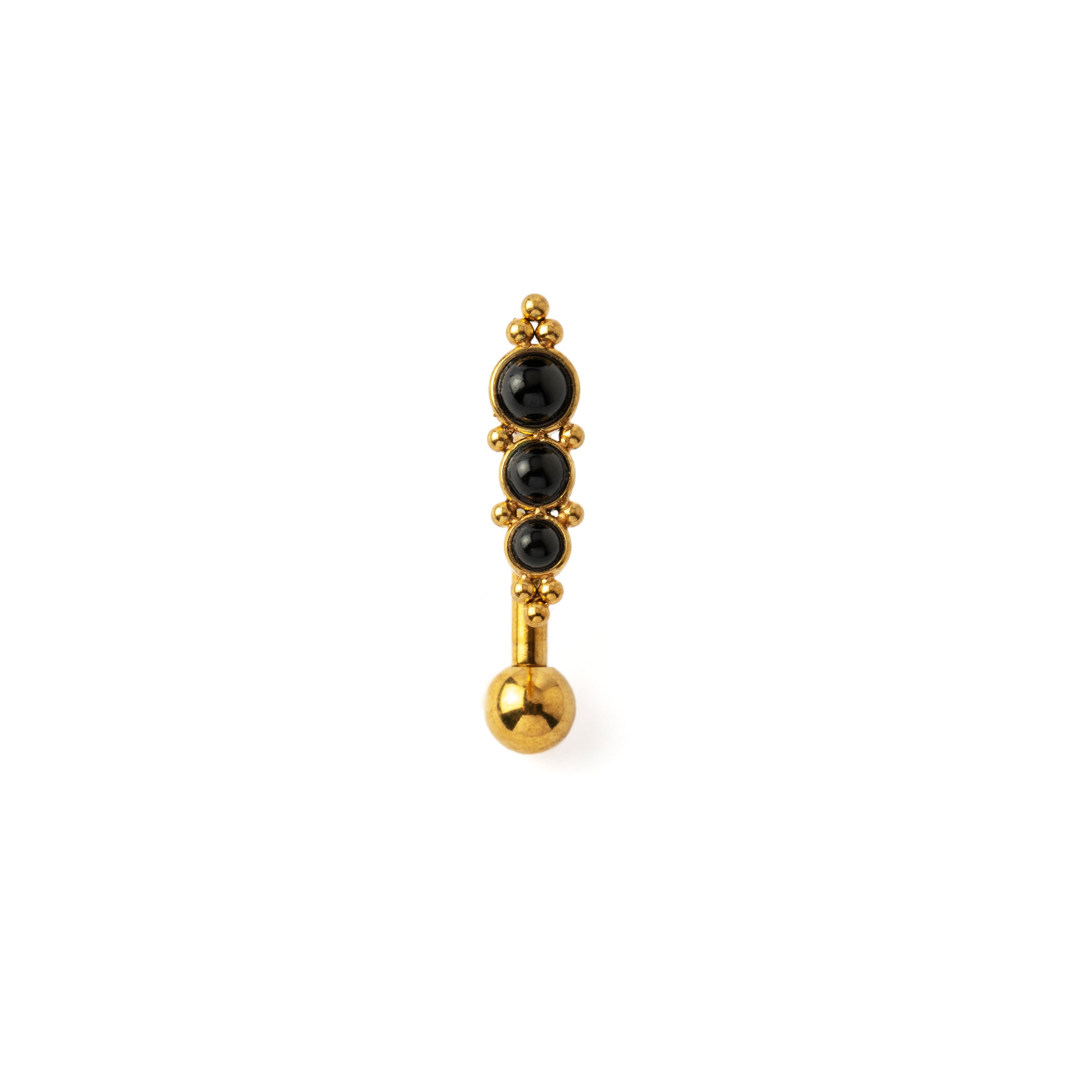 Deva Golden Navel Piercing with Onyx frontal view