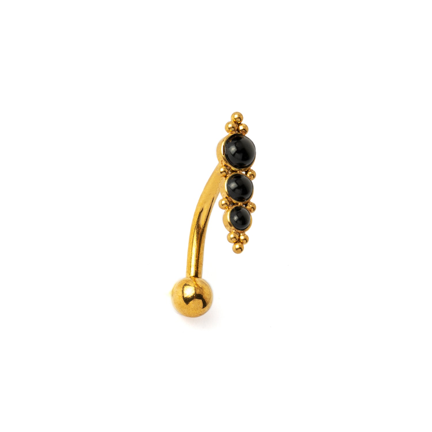 Deva Golden Navel Piercing with Onyx right side view