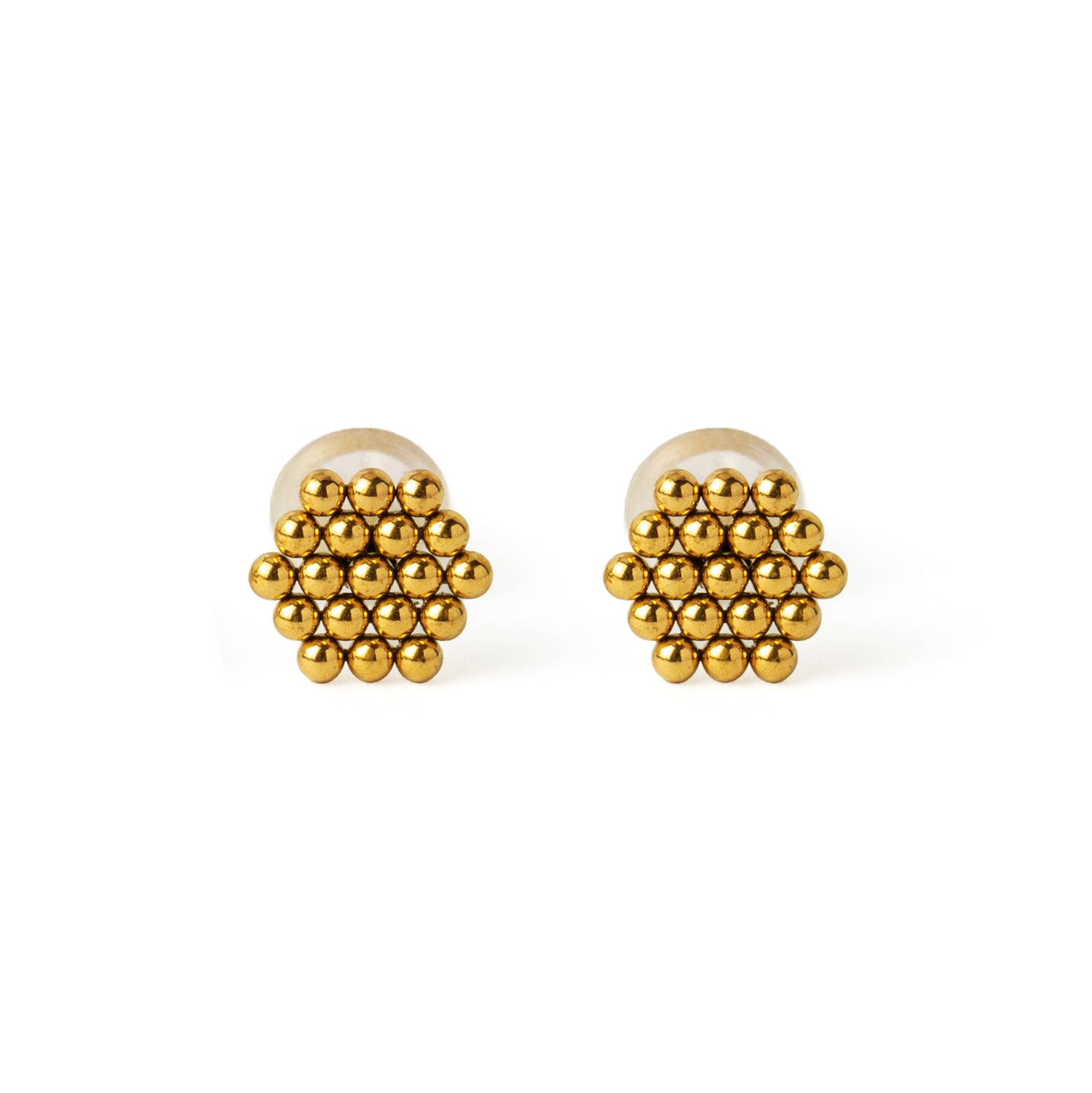 Golden Dotted Hexagon Ear Studs frontal view