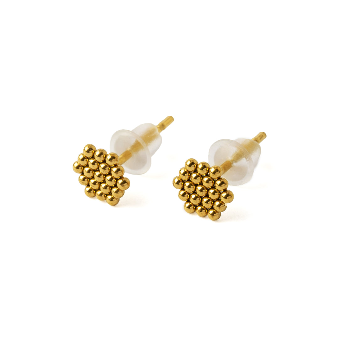 Golden Dotted Hexagon Ear Studs right side view