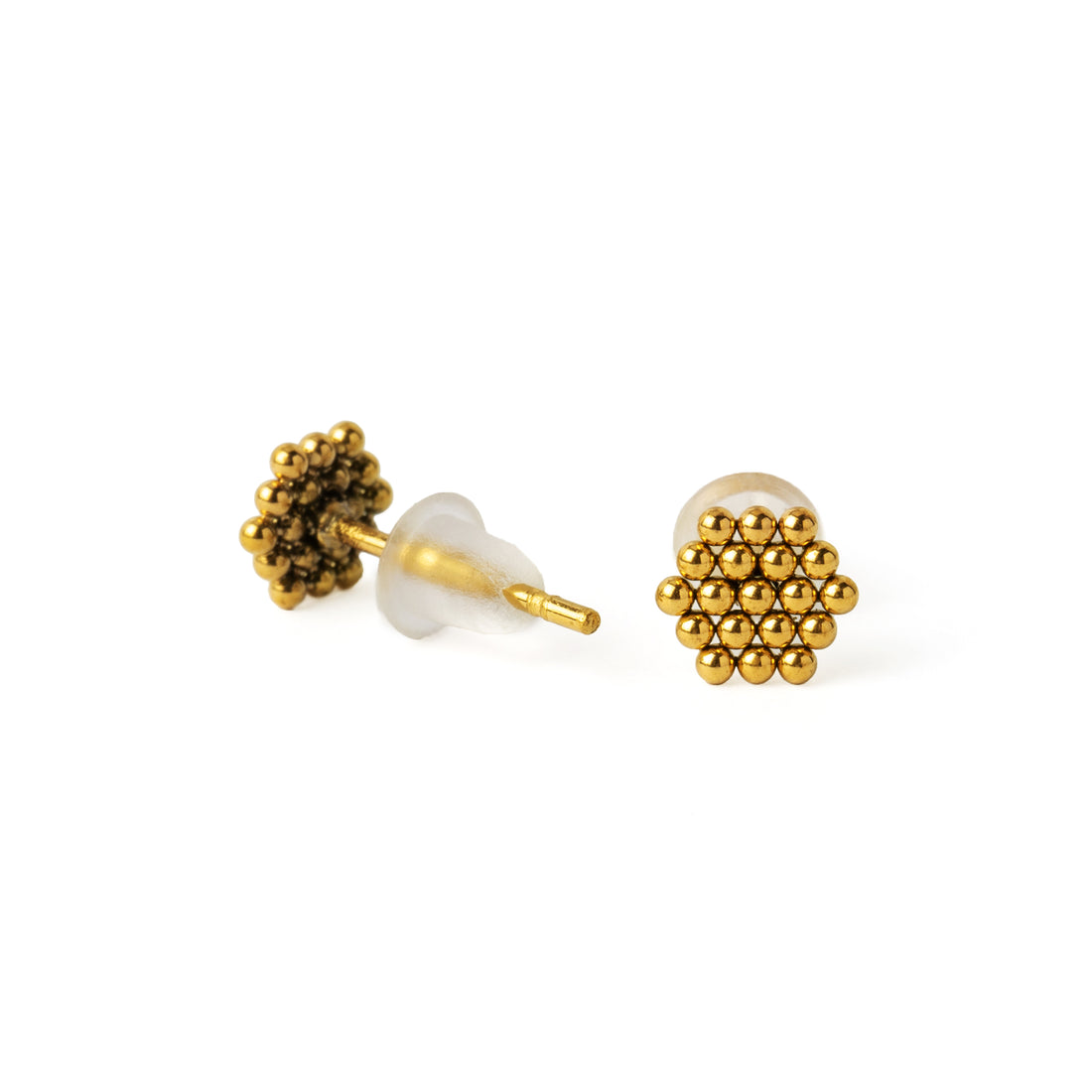 Golden Dotted Hexagon Ear Studs front and back view