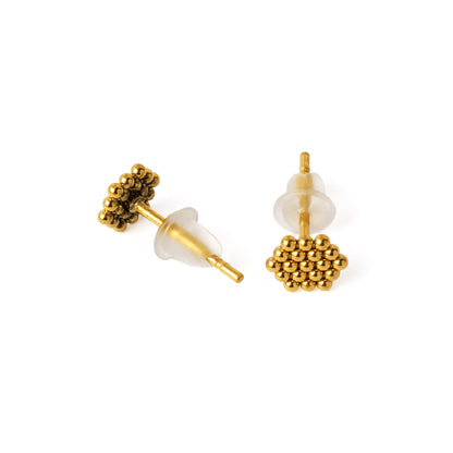 Golden Dotted Hexagon Ear Studs front and back view