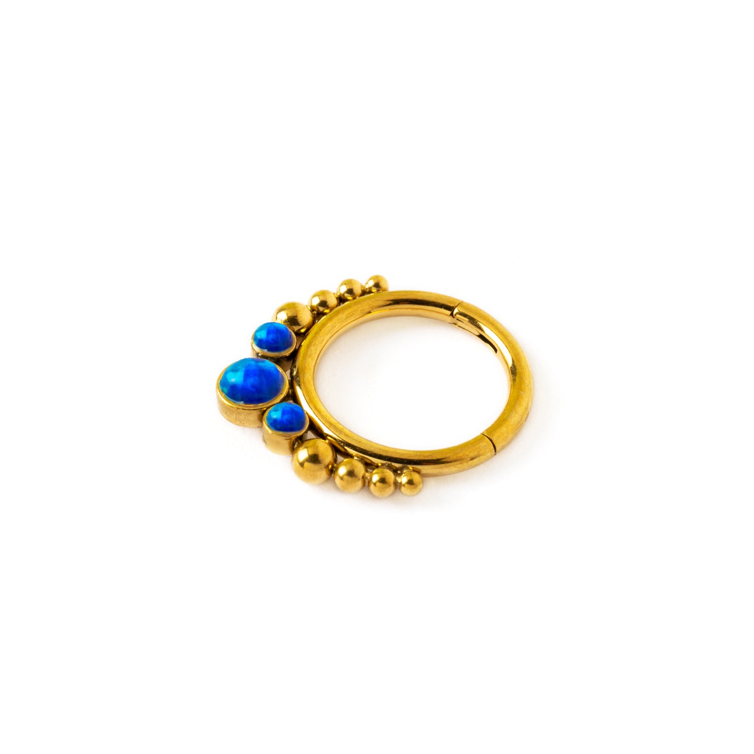 Golden Siti Clicker Ring with Blue Opal side view