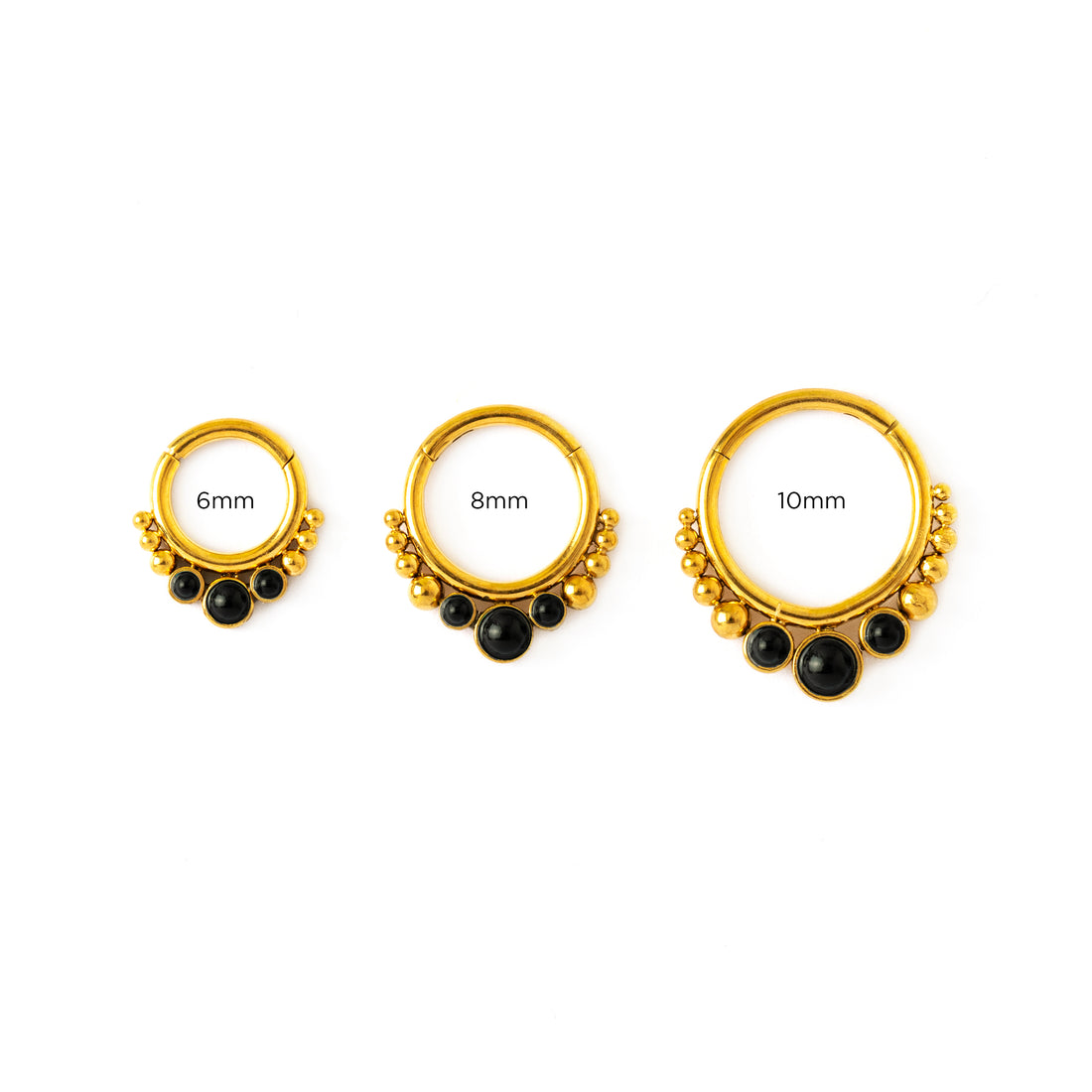 6mm, 8mm, 10mm Golden Siti Clicker Ring with Black Onyx