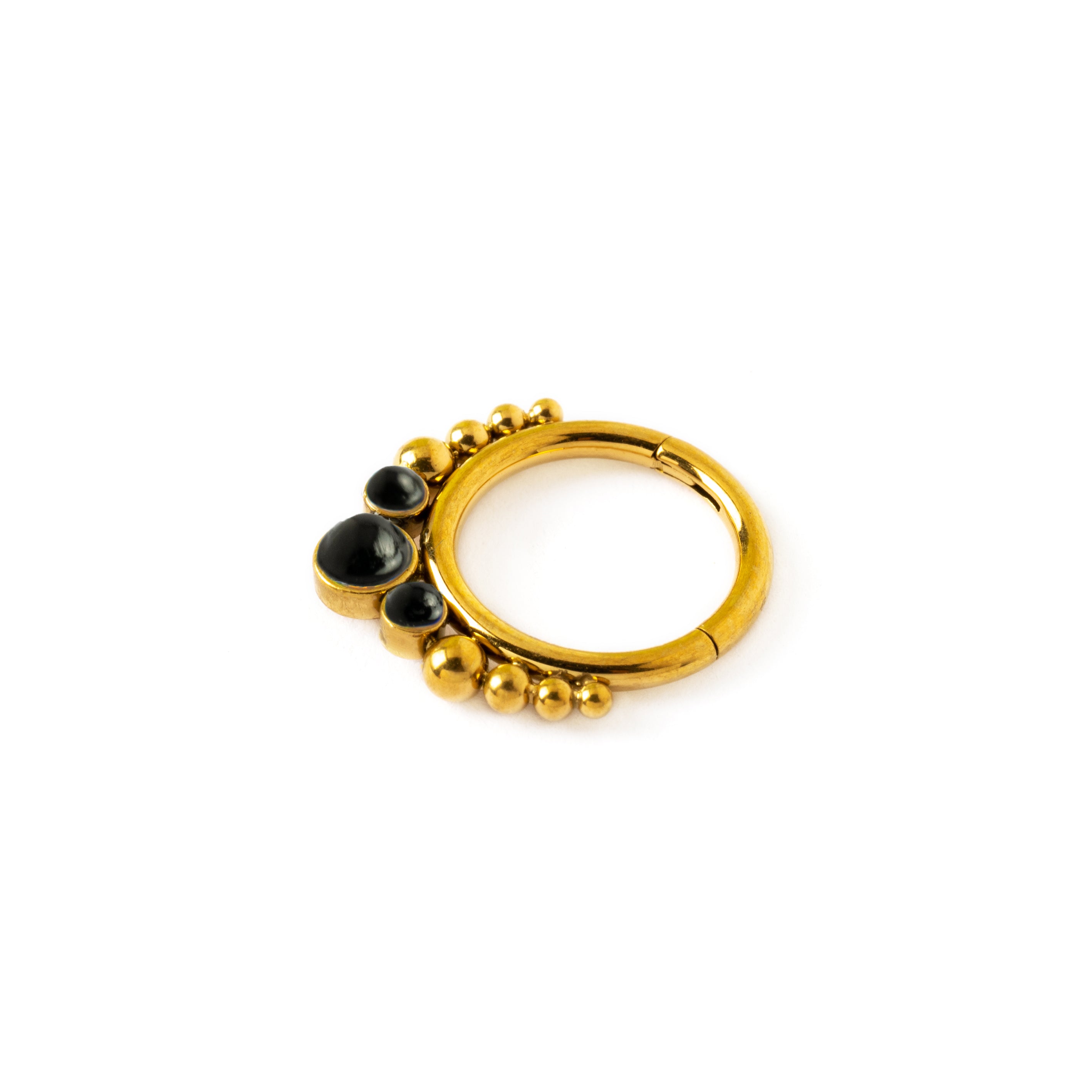 Golden Siti Clicker Ring with Black Onyx side view