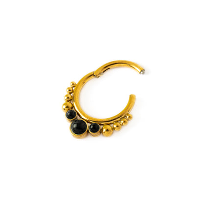 Golden Siti Clicker Ring with Black Onyx hinged segment closure view