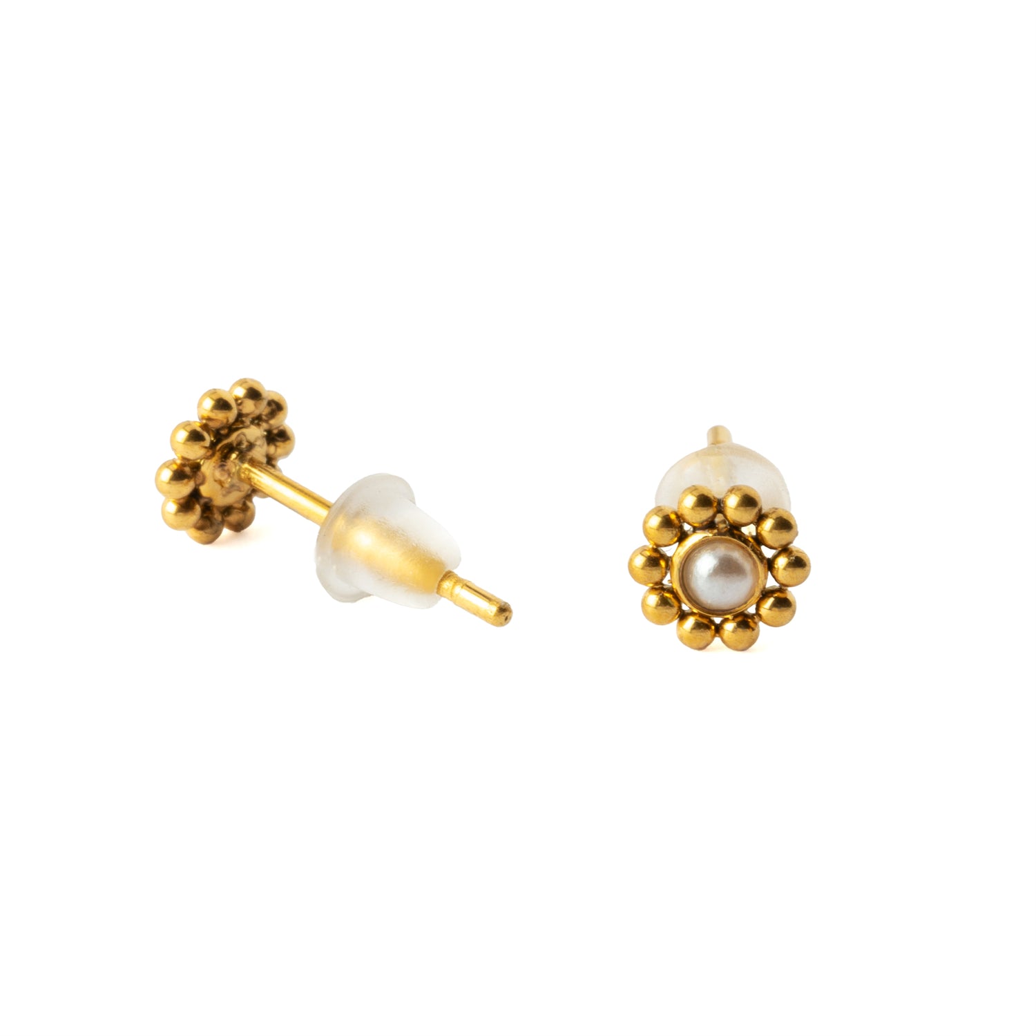 Golden Devina Studs with White Pearl