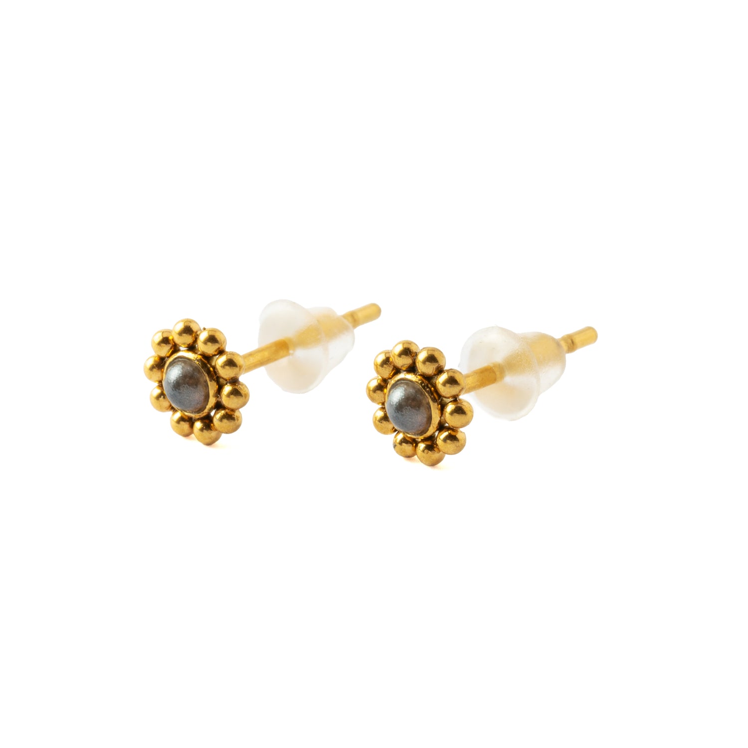 Golden Devina Studs with Black Pearl