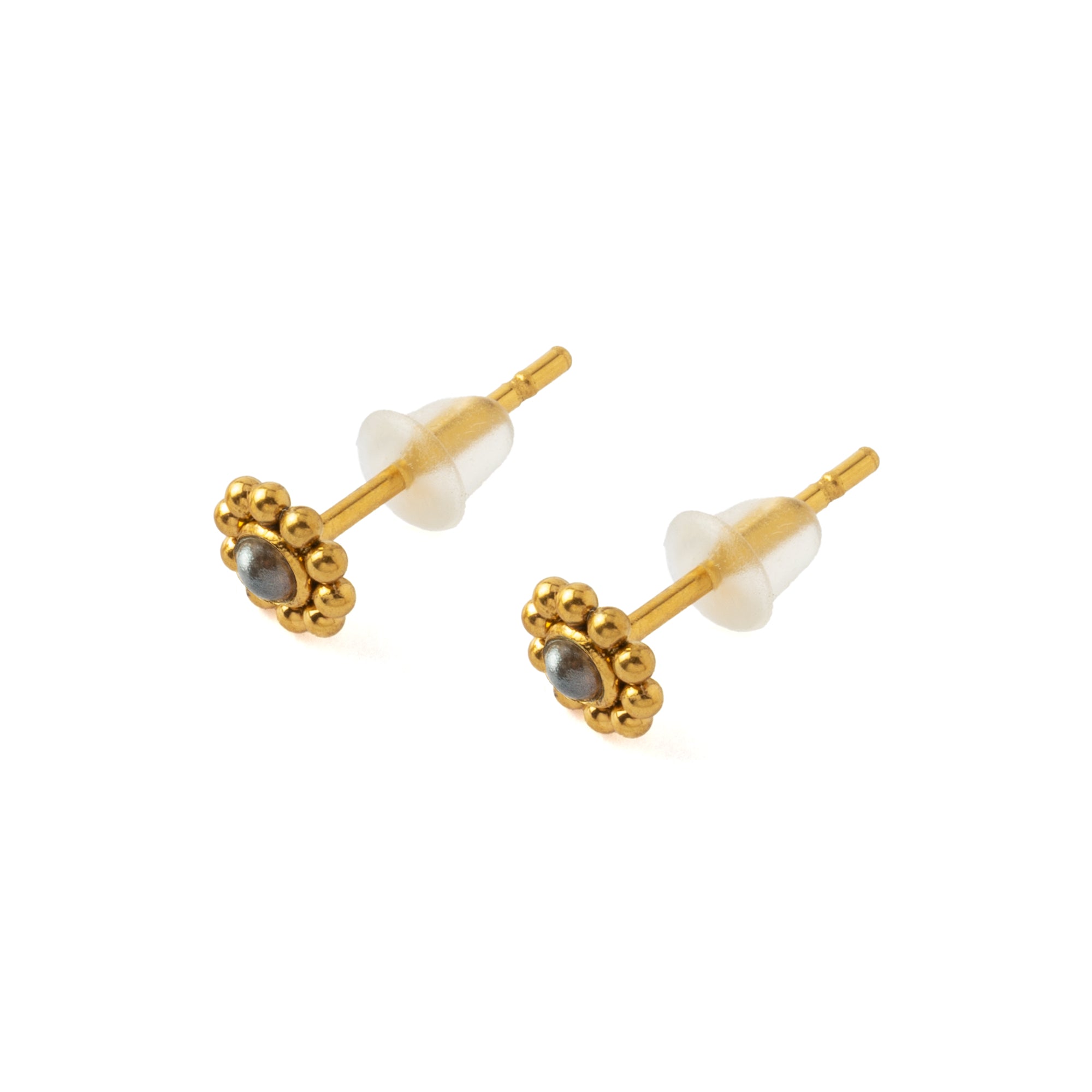 Golden Devina Studs with Black Pearl