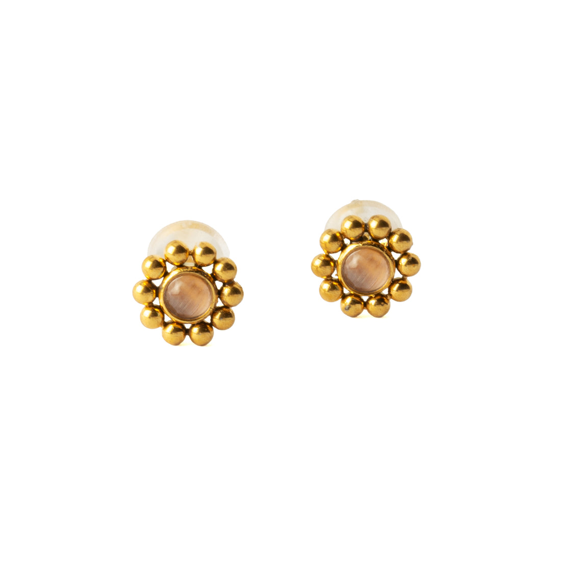 Golden Devina Studs with Rose Cat Eye