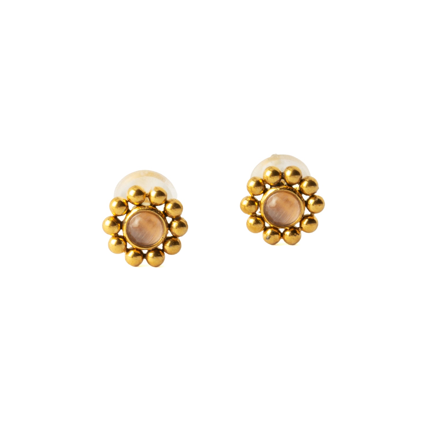 Golden Devina Studs with Rose Cat Eye