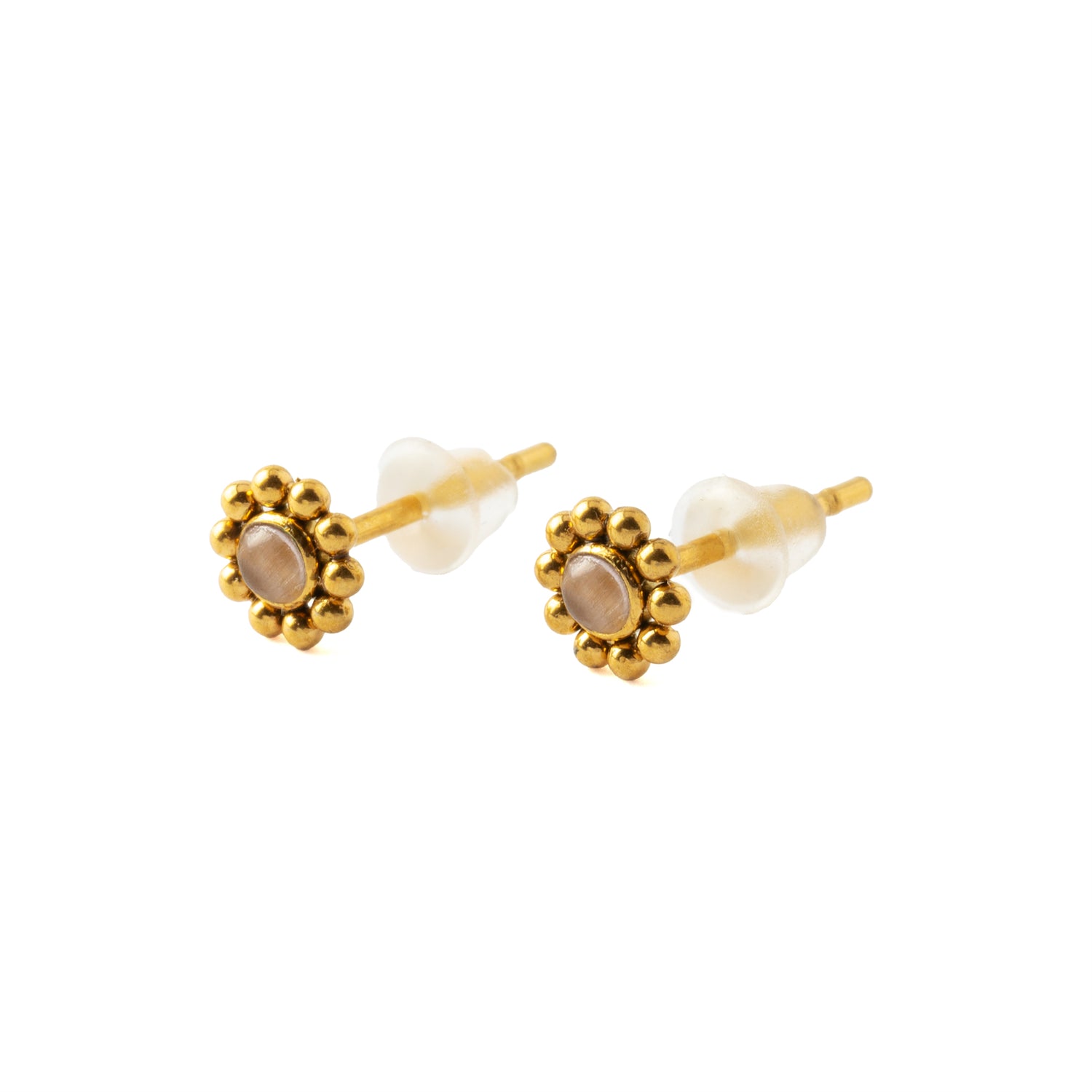 Golden Devina Studs with Rose Cat Eye