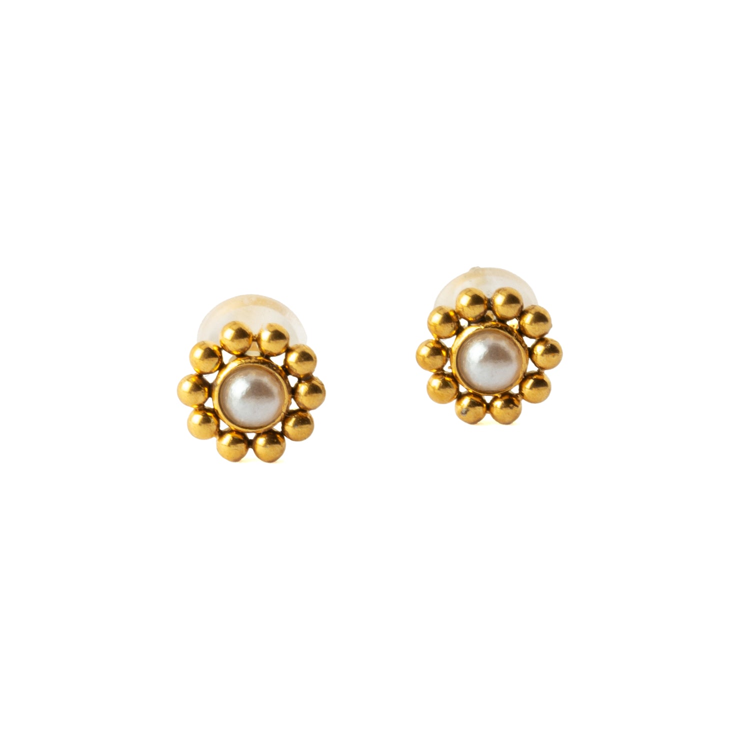 Golden Devina Studs with White Pearl