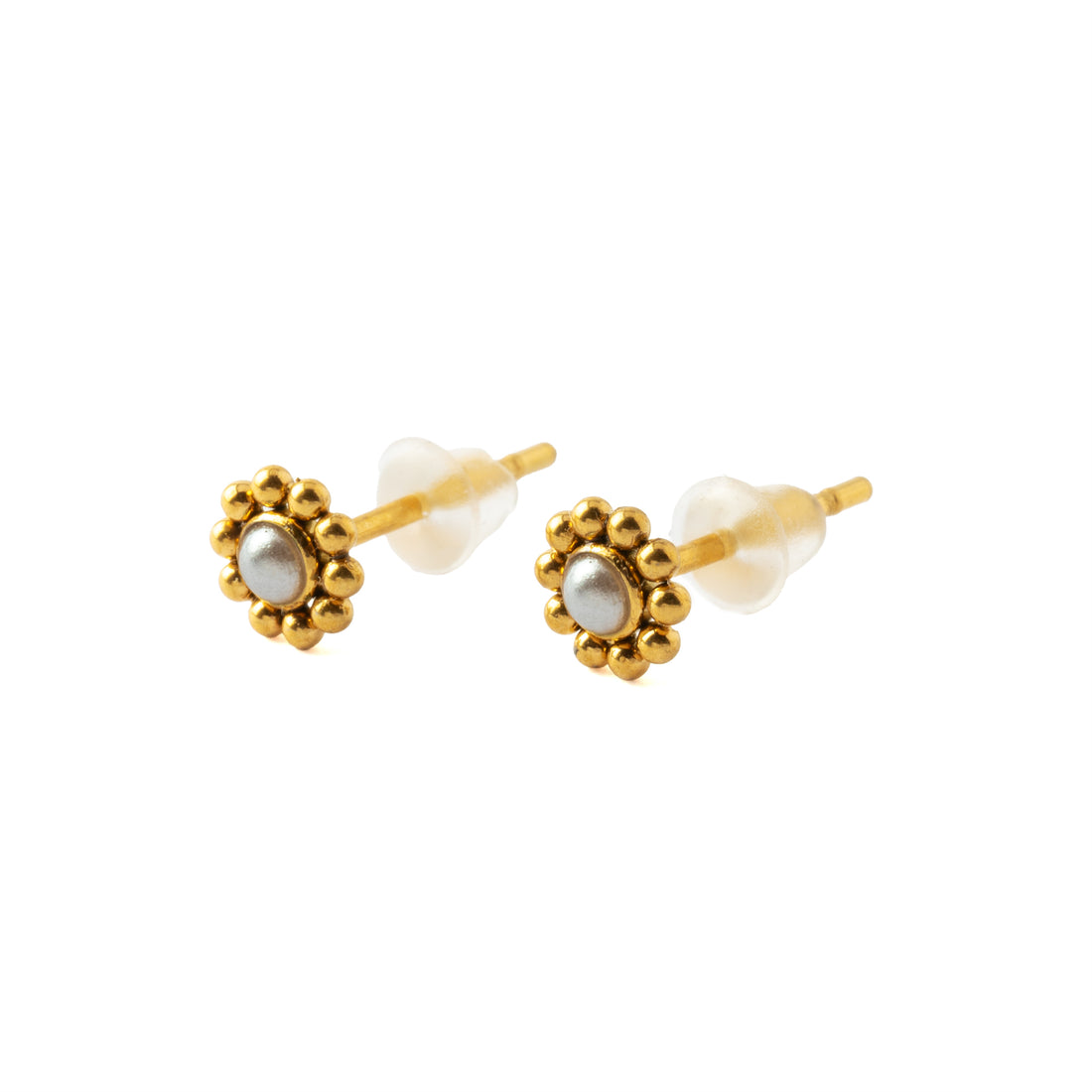 Golden Devina Studs with White Pearl