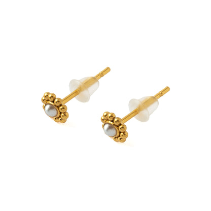 Golden Devina Studs with White Pearl