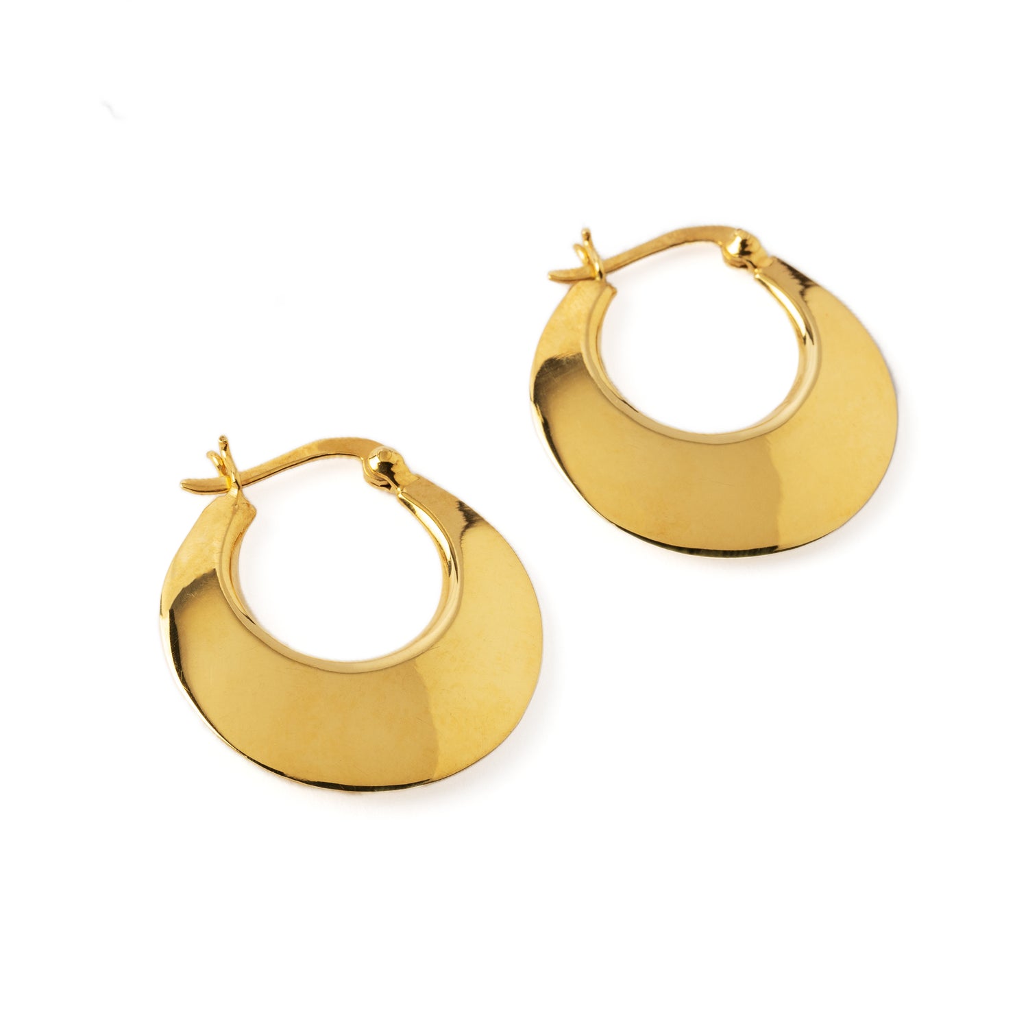 Gold Flat Crescent Hoops left side view