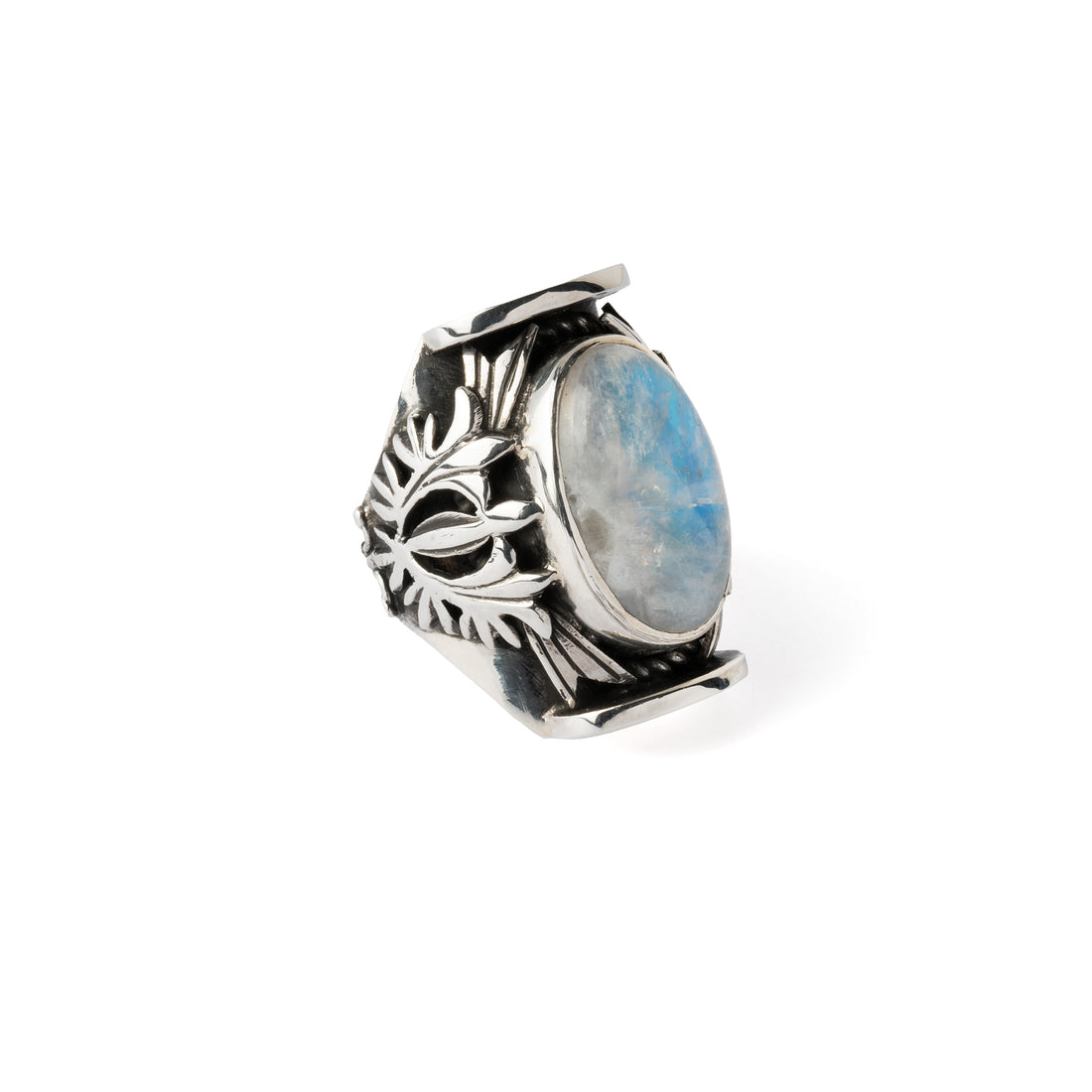 Hallmarked Silver Saddle Ring with Moonstone