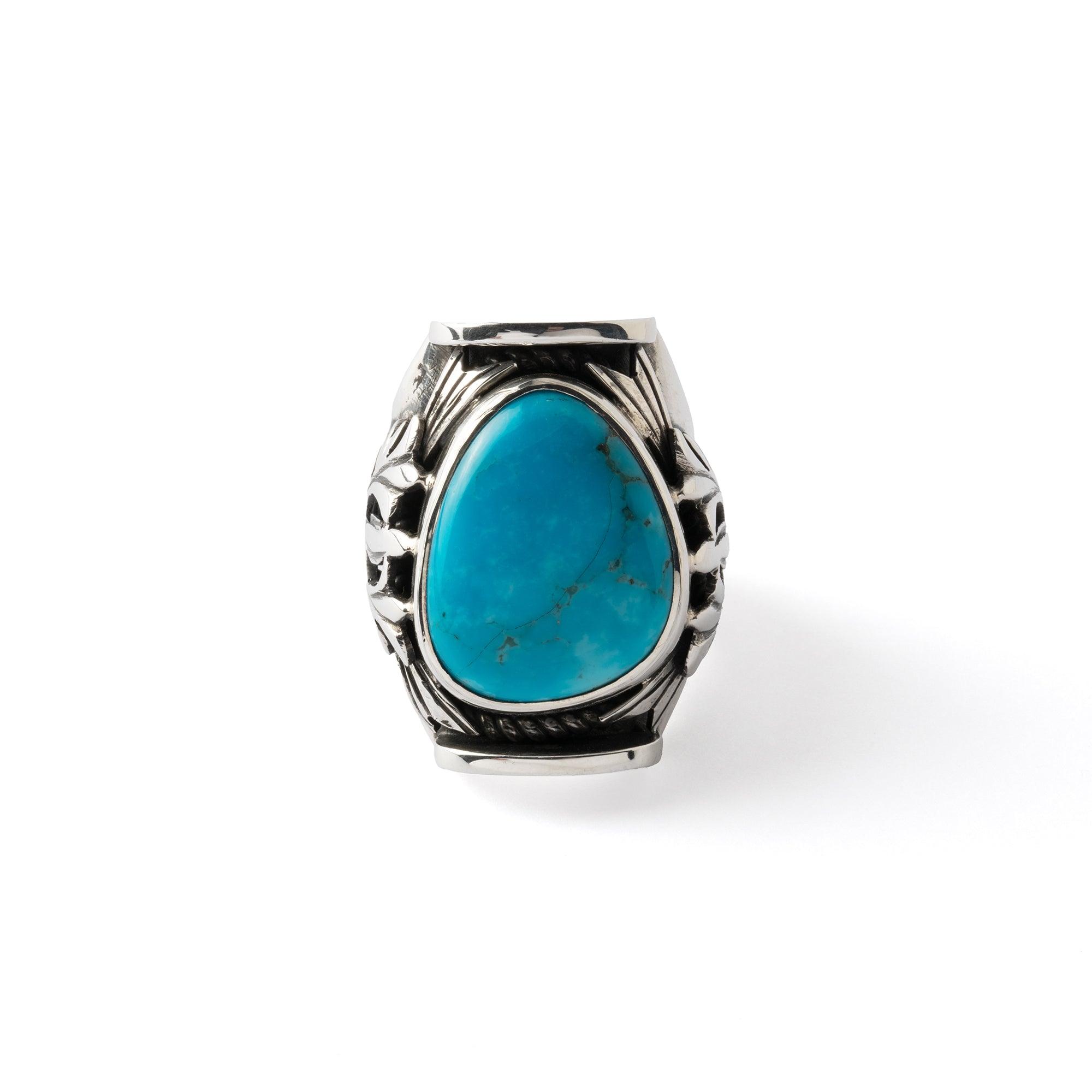 Hallmarked Silver Saddle Ring with Tibetan Turquoise