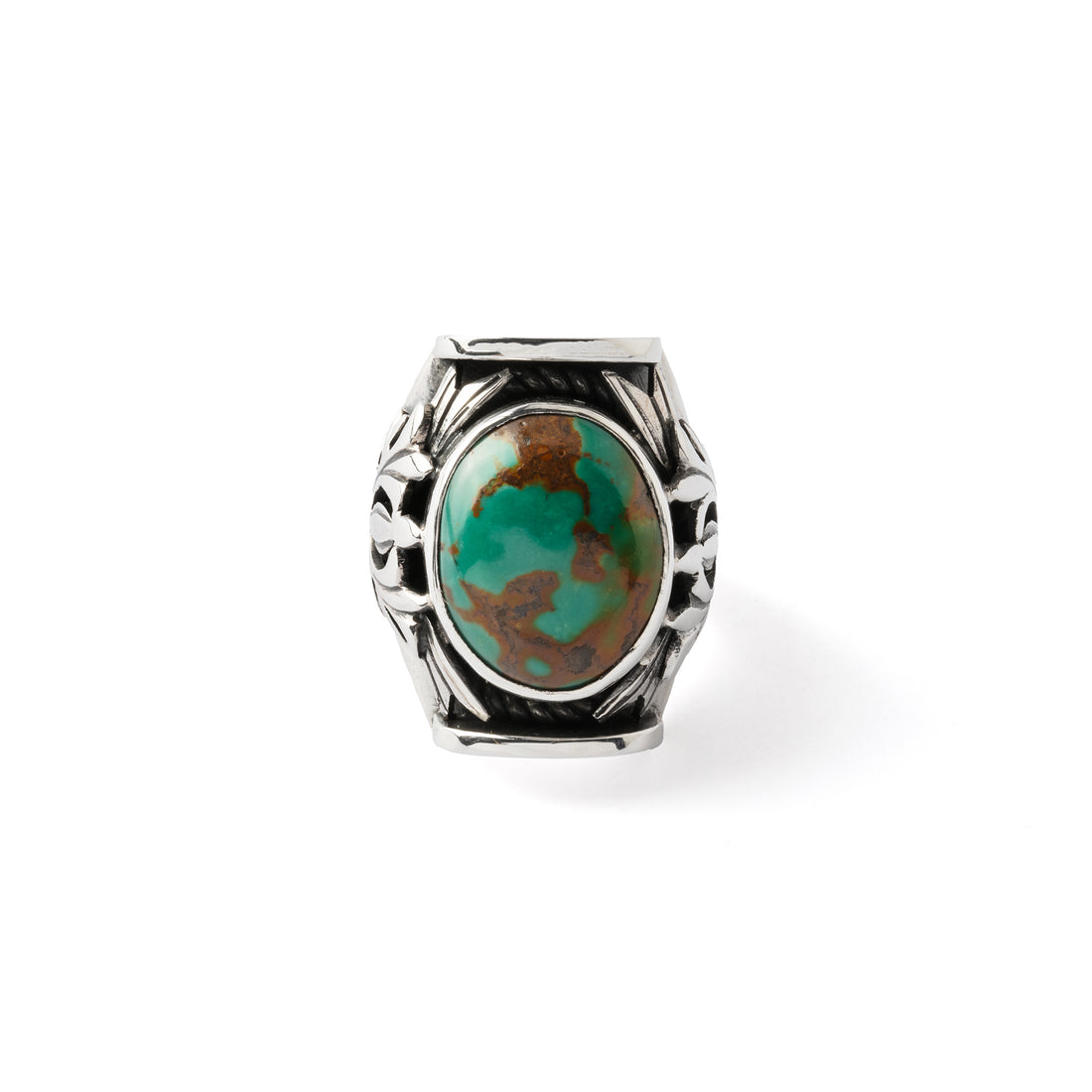 Hallmarked Silver Saddle Ring with Tibetan Turquoise 2