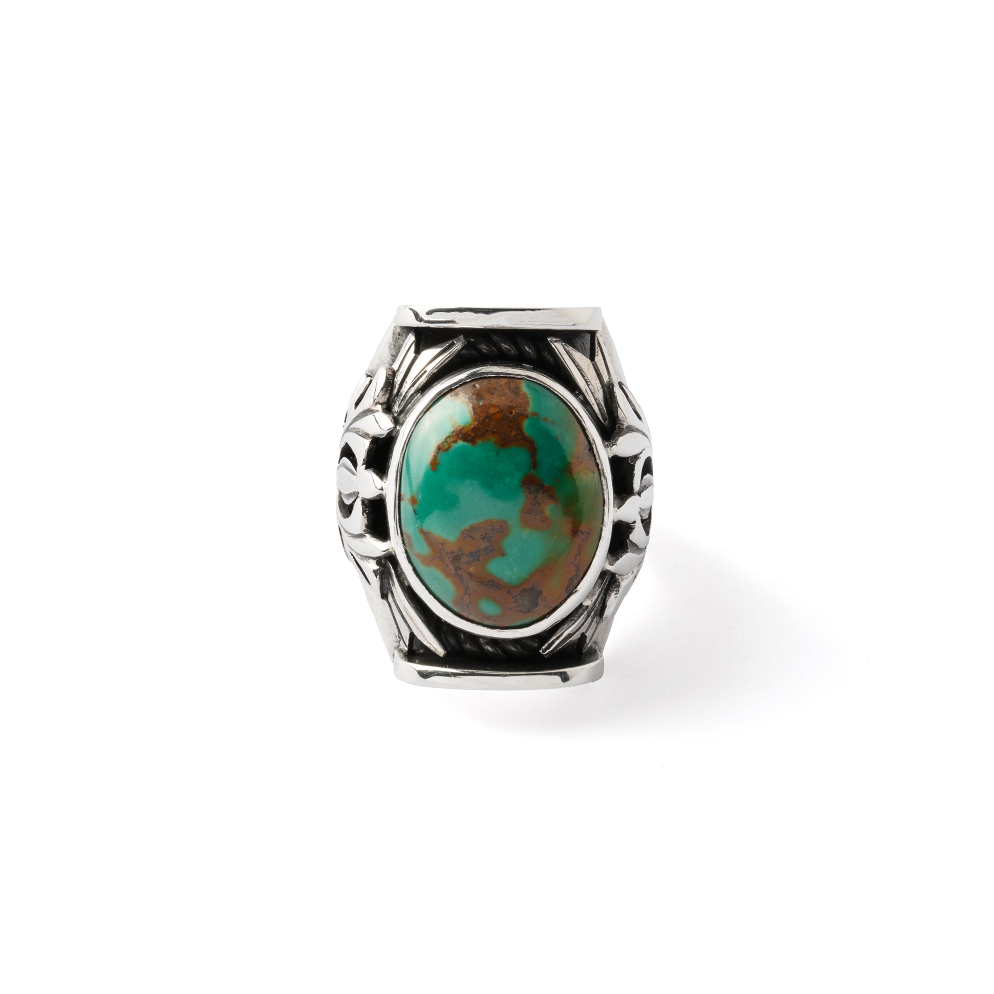 Hallmarked Silver Saddle Ring with Tibetan Turquoise