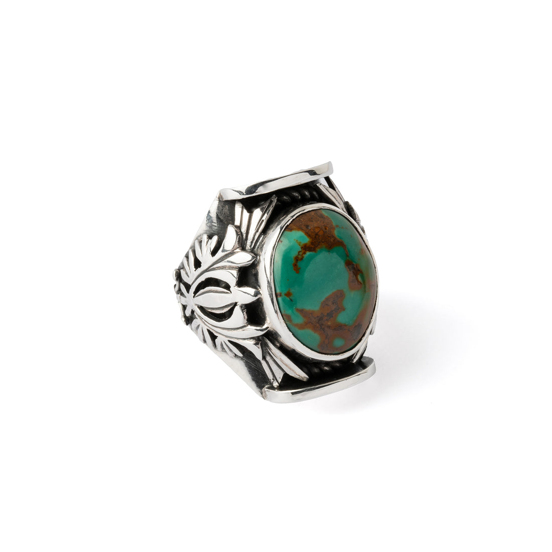 Hallmarked Silver Saddle Ring with Tibetan Turquoise 2