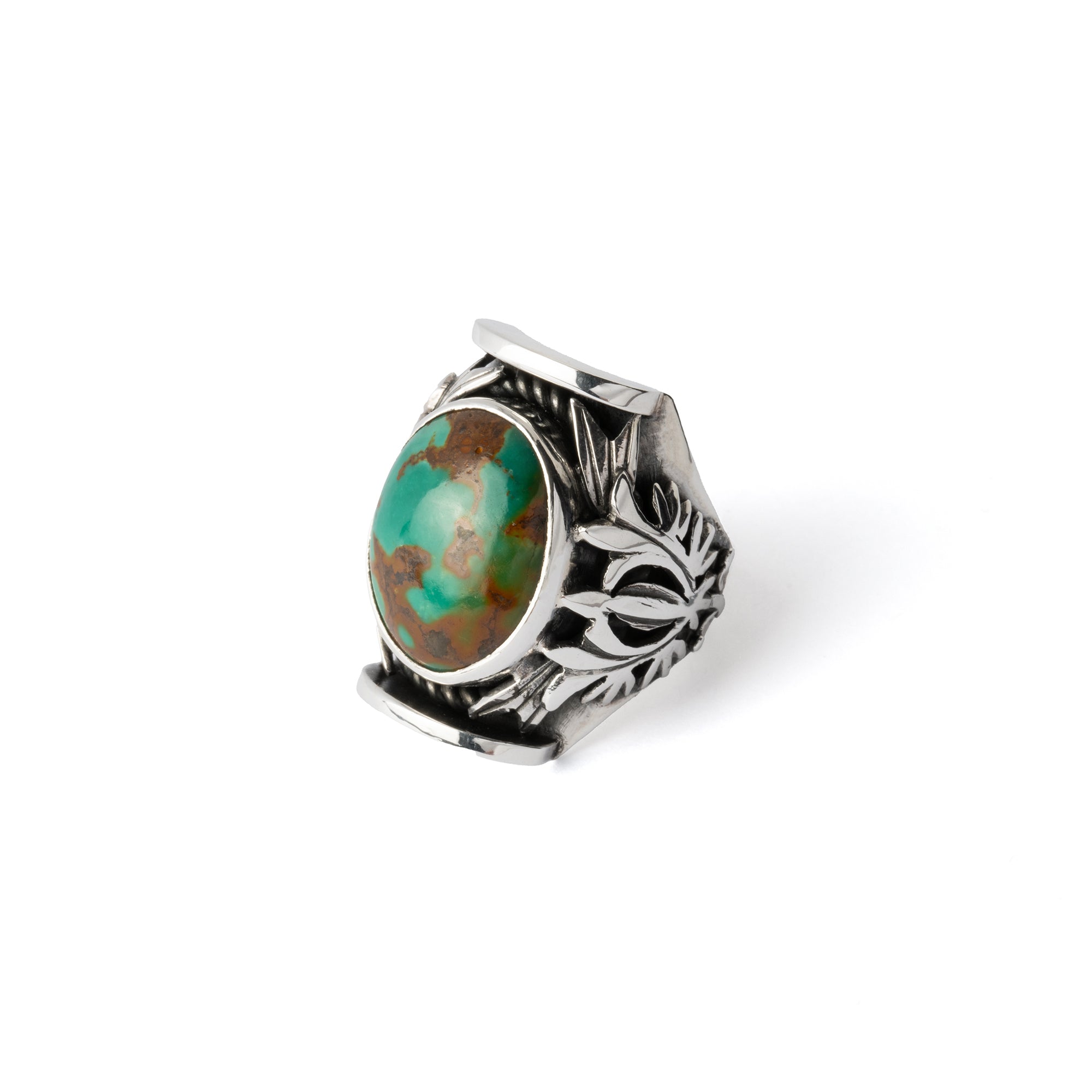 Hallmarked Silver Saddle Ring with Tibetan Turquoise