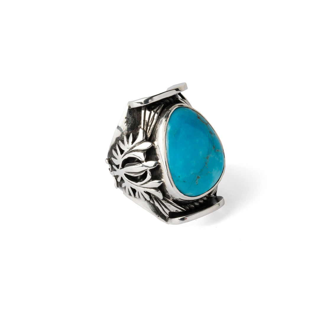 Hallmarked Silver Saddle Ring with Tibetan Turquoise