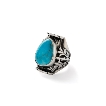 Hallmarked Silver Saddle Ring with Tibetan Turquoise