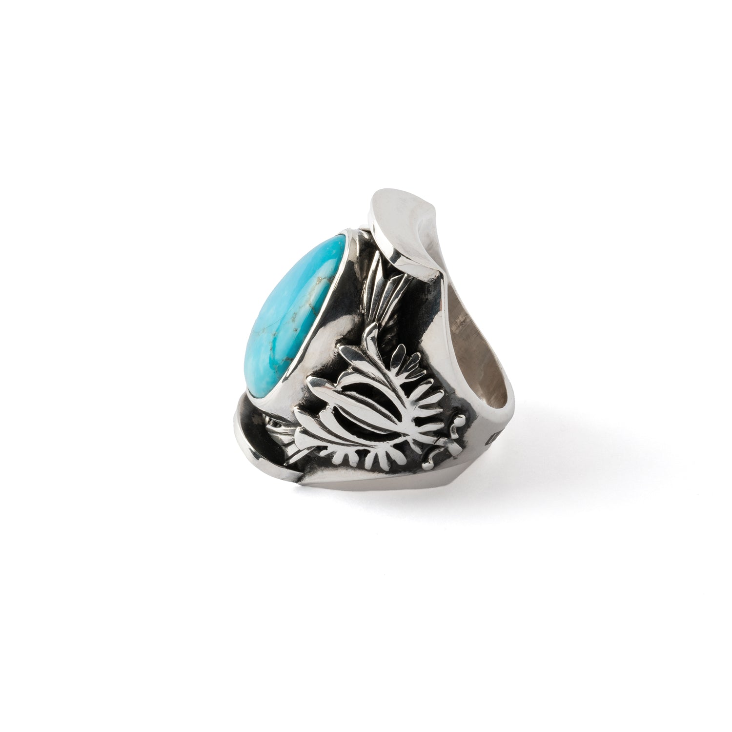Hallmarked Silver Saddle Ring with Tibetan Turquoise