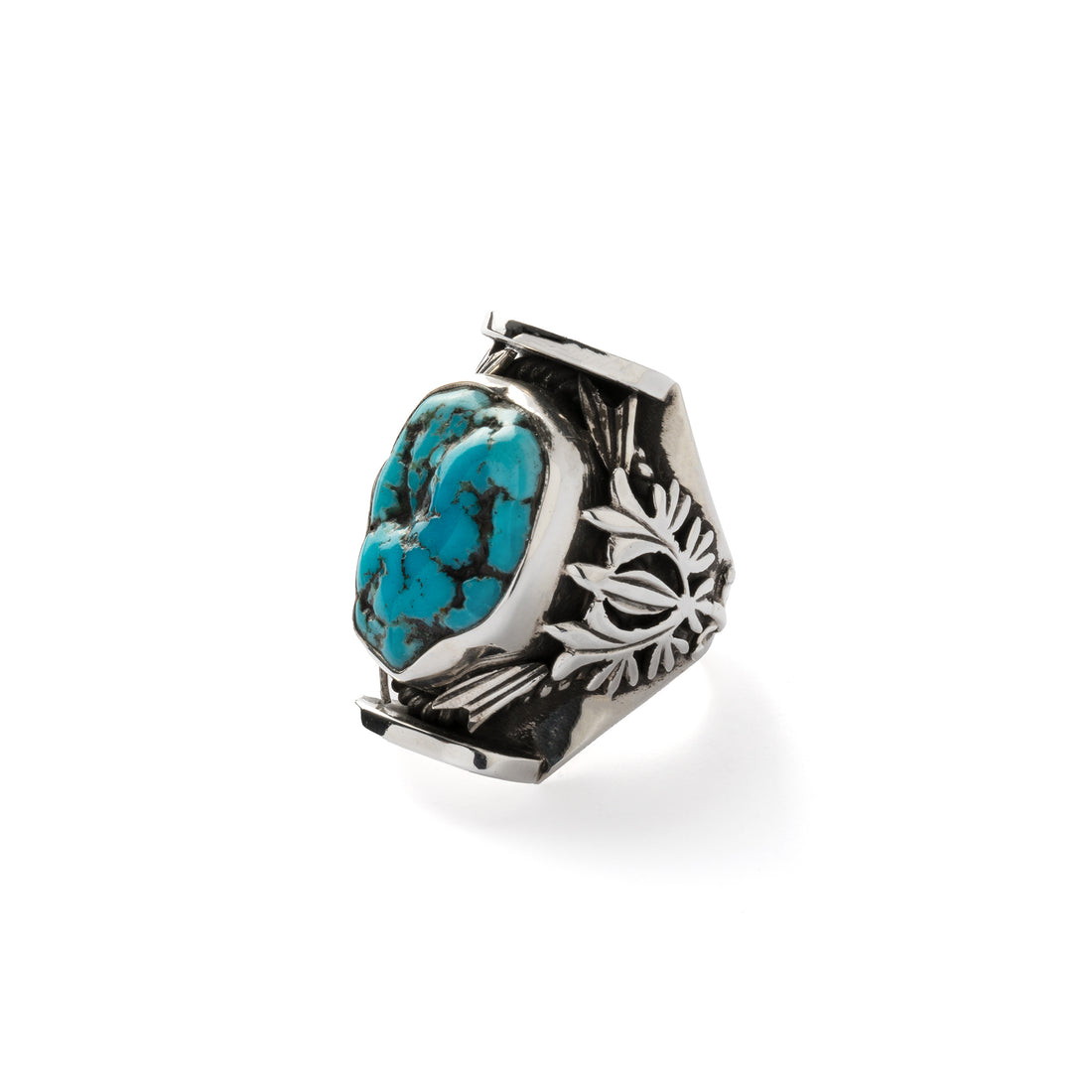 Hallmarked Silver Saddle Ring with Turquoise