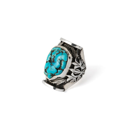 Hallmarked Silver Saddle Ring with Turquoise