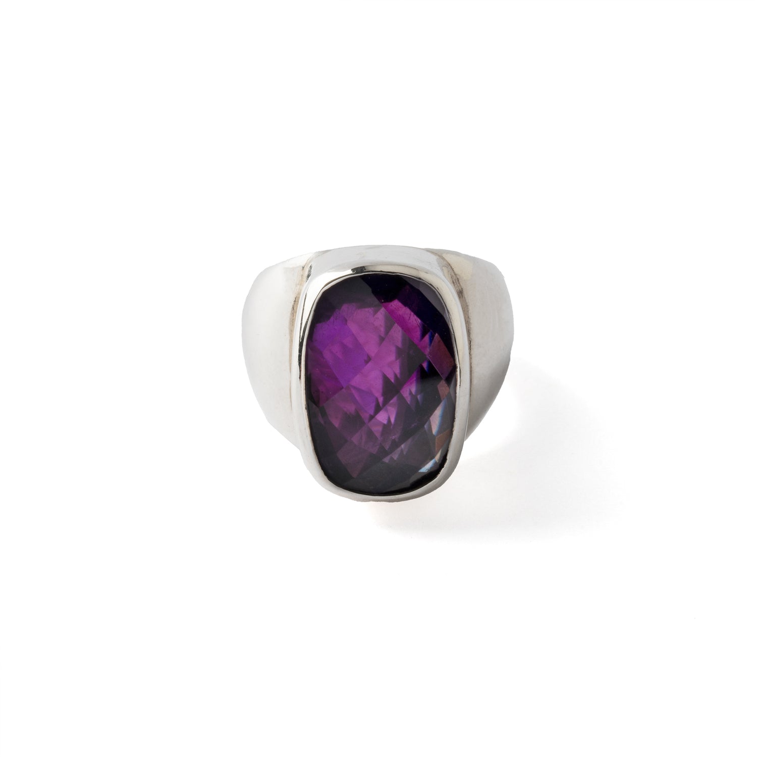 Hallmarked Silver Ring with African Amethyst Bezel