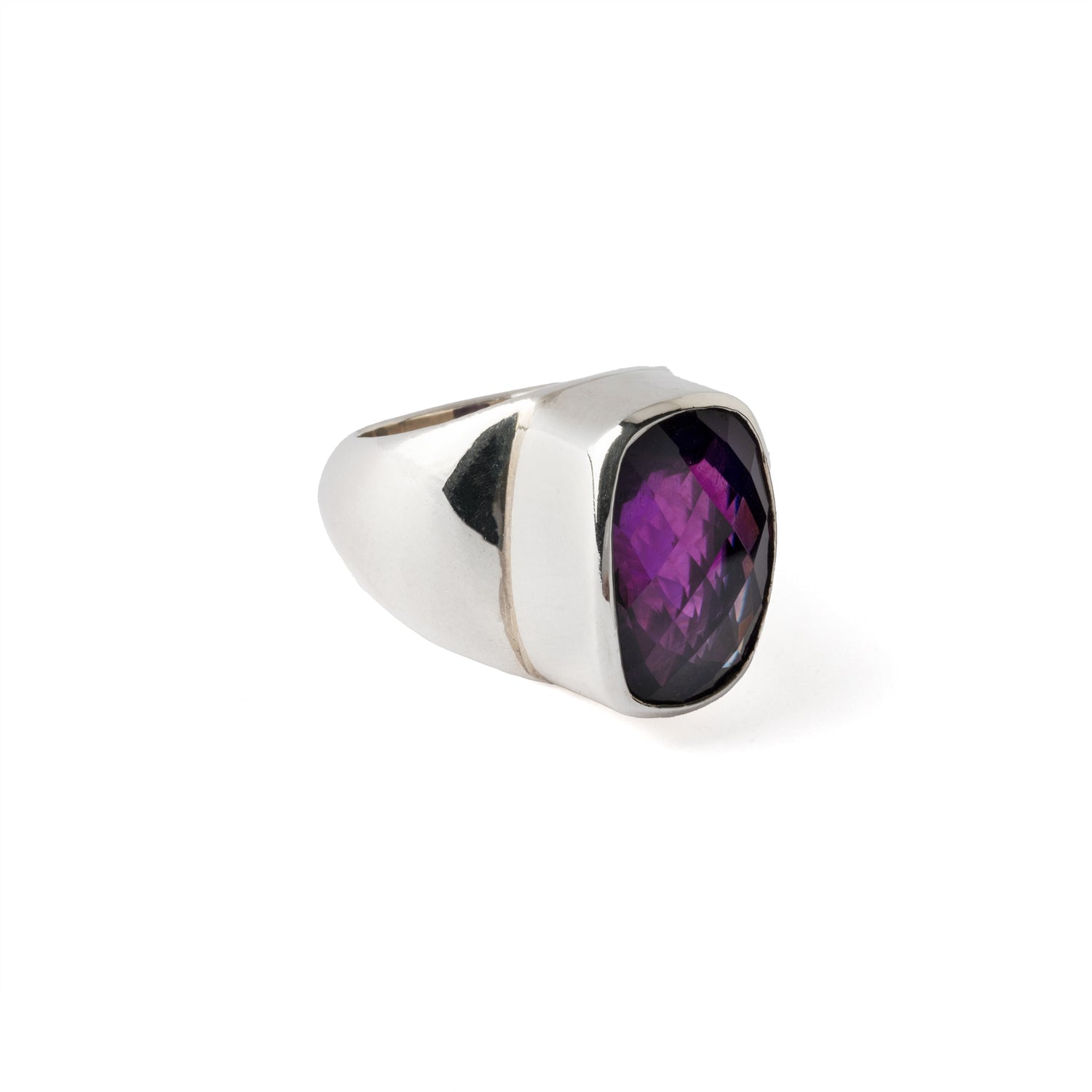 Hallmarked Silver Ring with African Amethyst Bezel