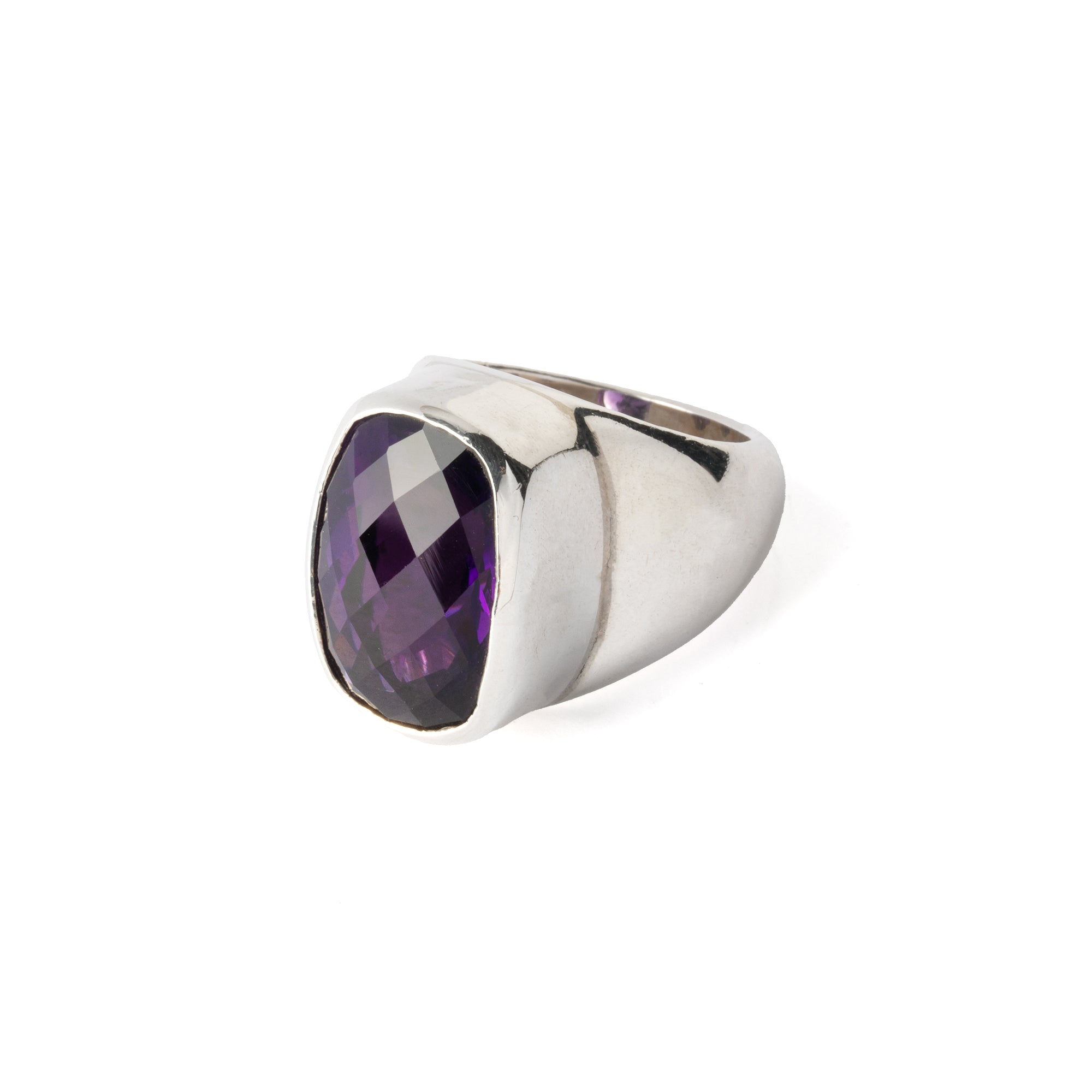 Hallmarked Silver Ring with African Amethyst Bezel