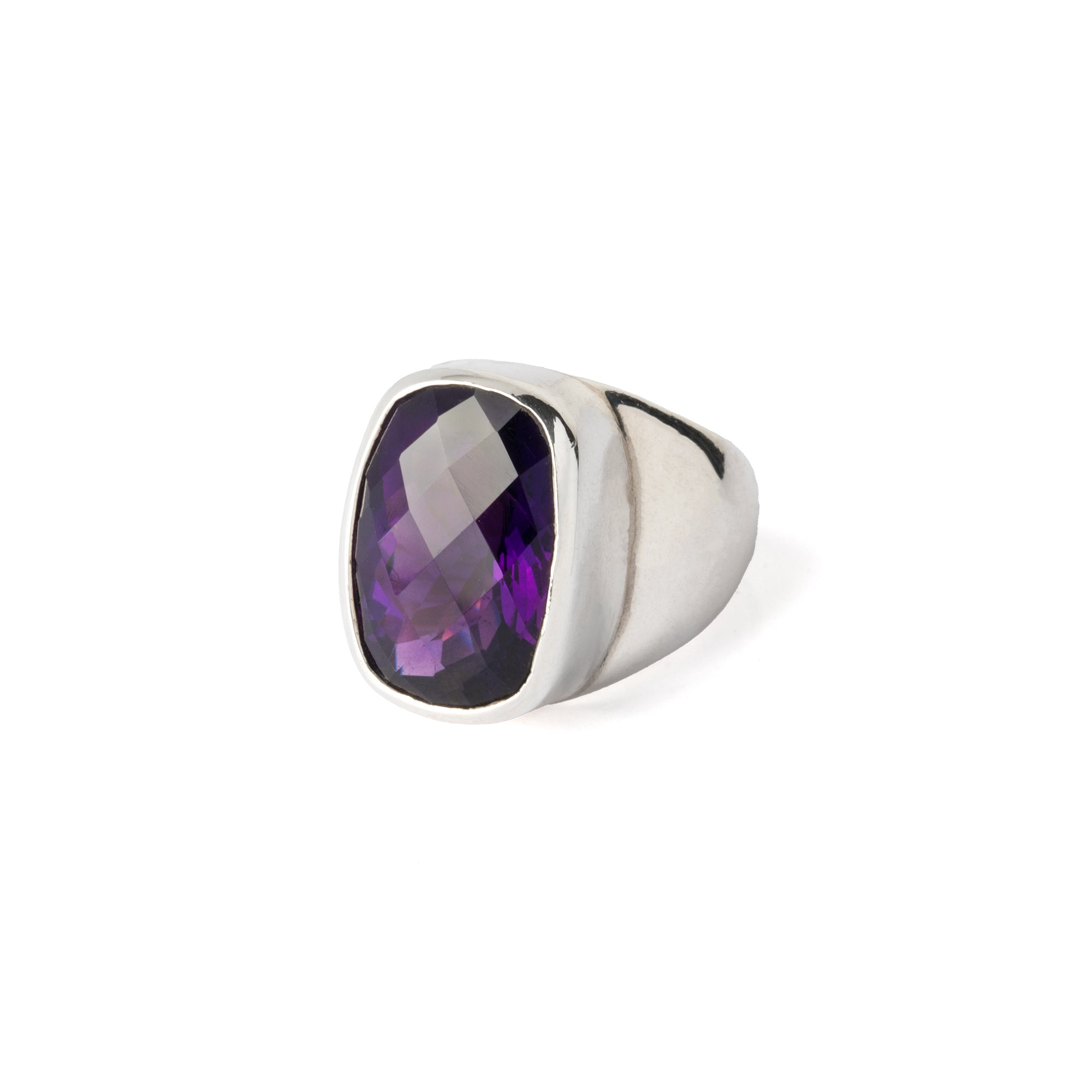 Hallmarked Silver Ring with African Amethyst Bezel