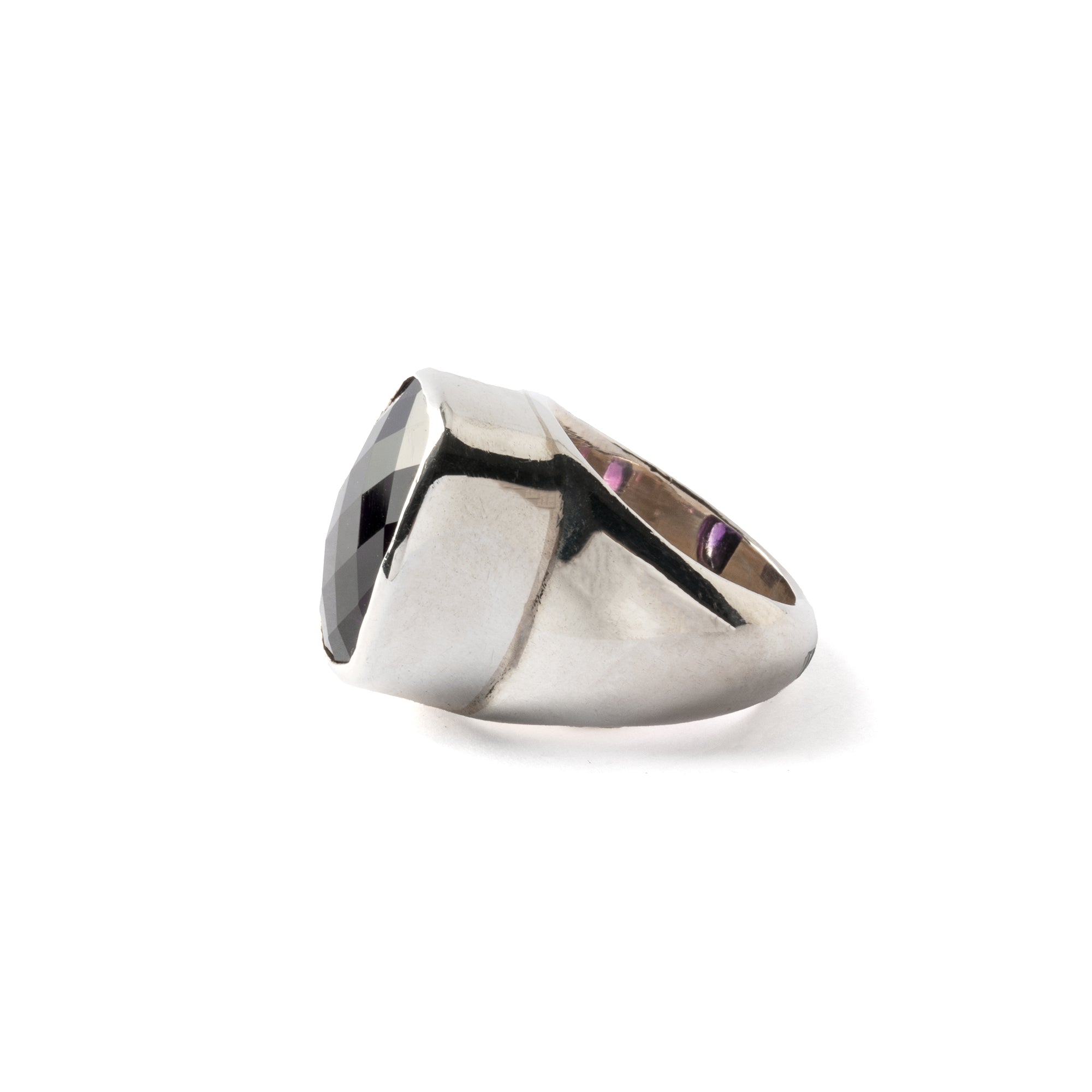 Hallmarked Silver Ring with African Amethyst Bezel