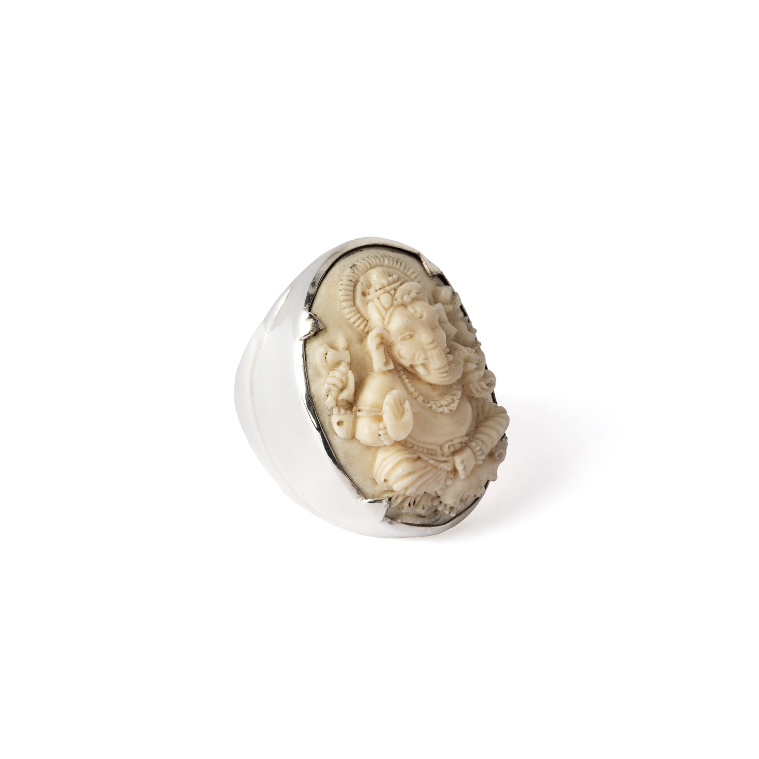 Hallmarked Silver Ring with Carved Ganesh