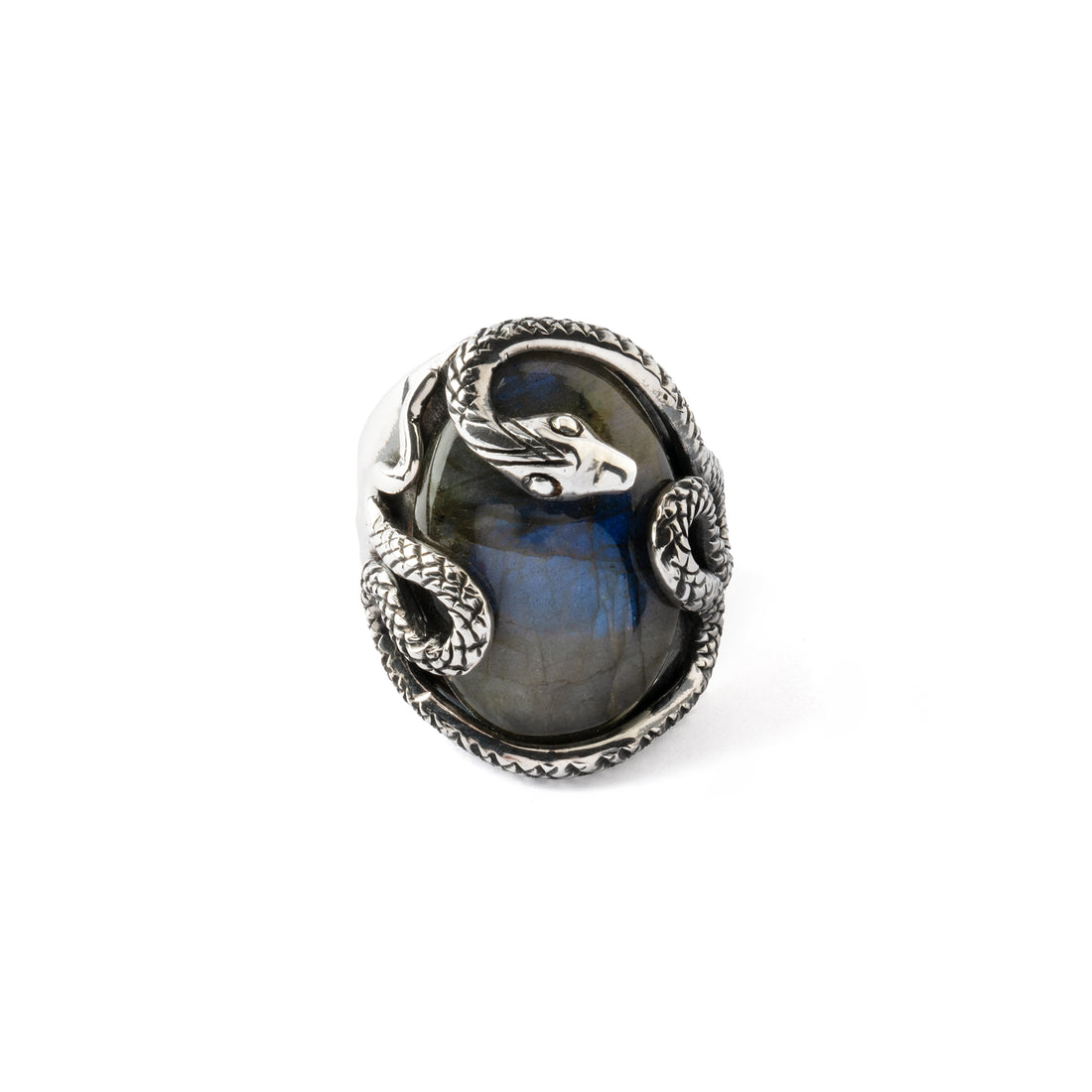 Hallmarked Silver Snake Ring with Labradorite