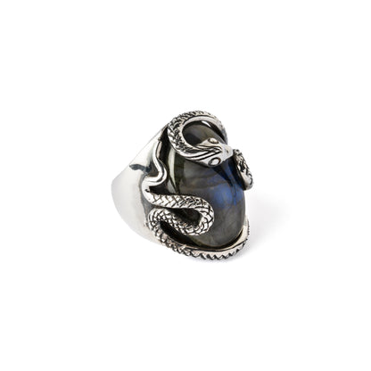 Hallmarked Silver Snake Ring with Labradorite
