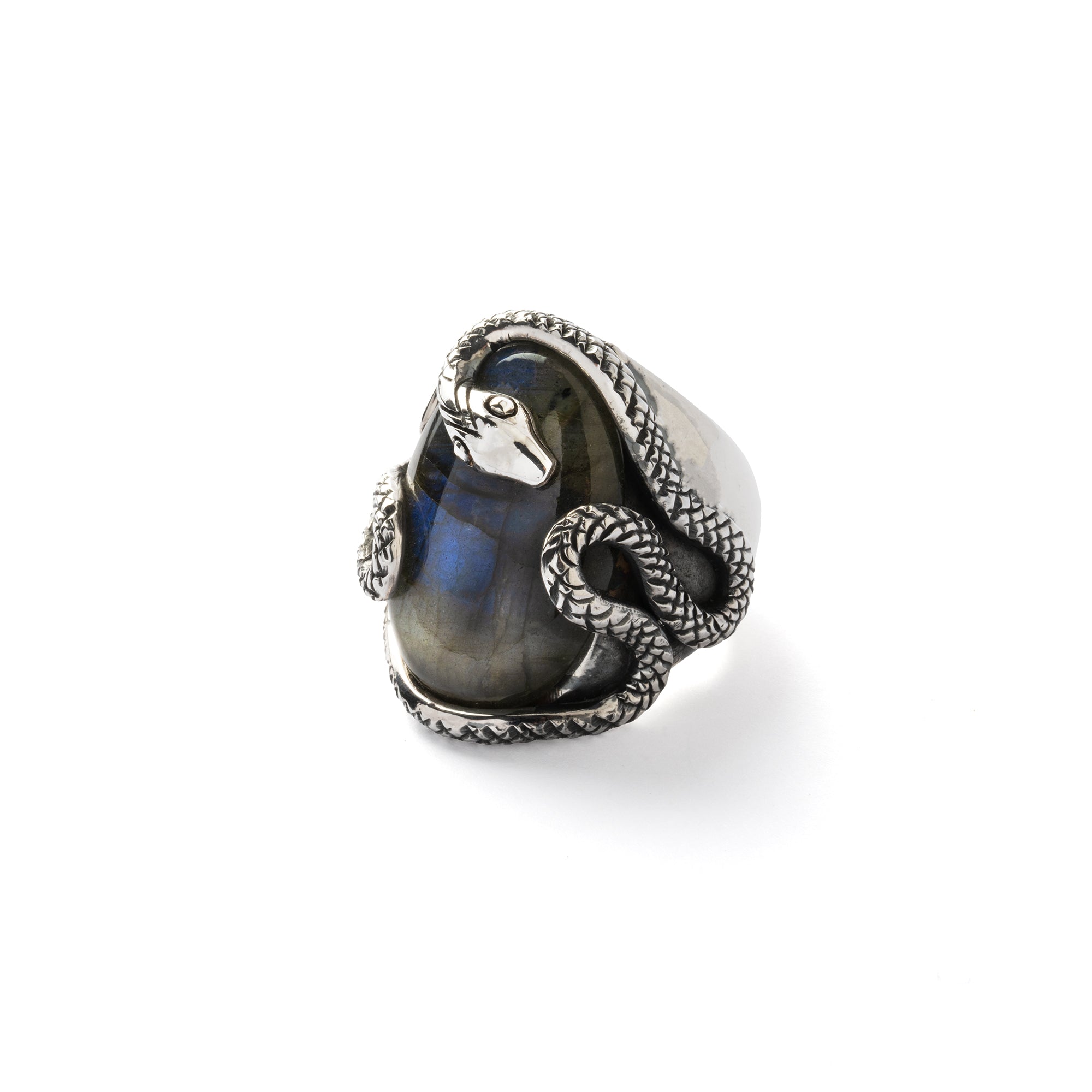 Hallmarked Silver Snake Ring with Labradorite