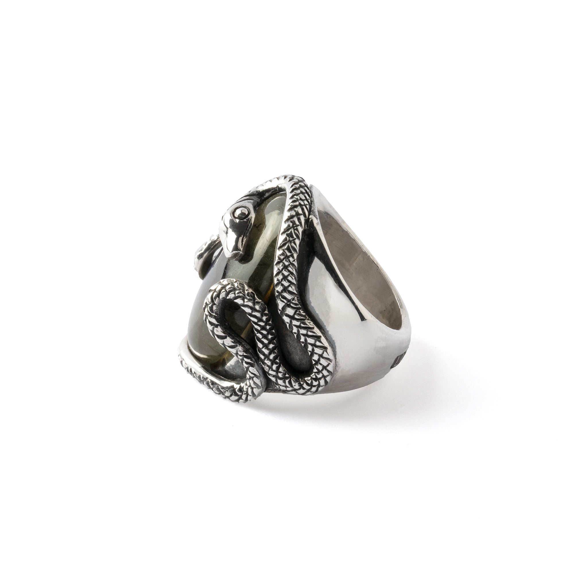 Hallmarked Silver Snake Ring with Labradorite