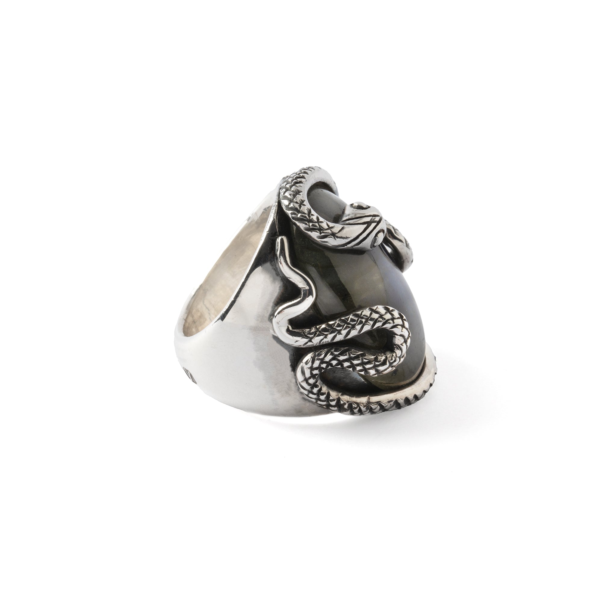 Hallmarked Silver Snake Ring with Labradorite