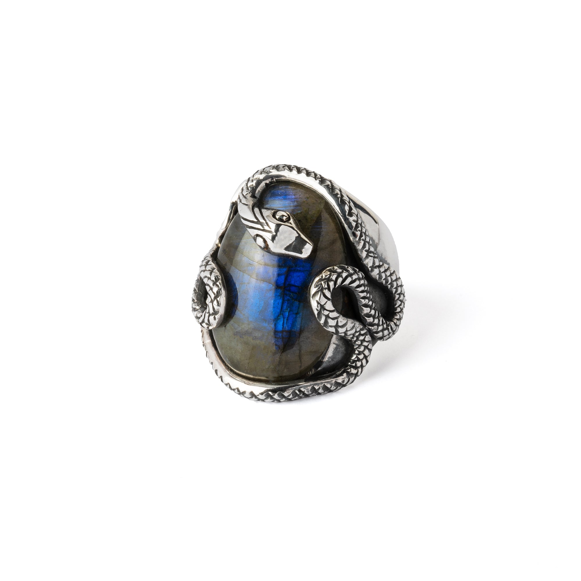 Hallmarked Silver Snake Ring with Labradorite