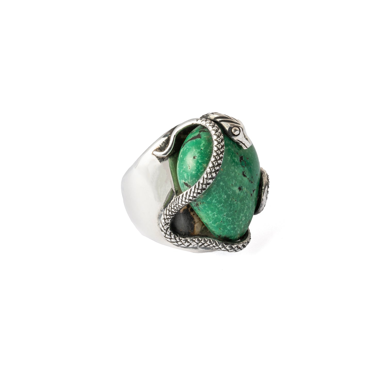 Hallmarked Silver Snake Ring with Tibetan Turquoise