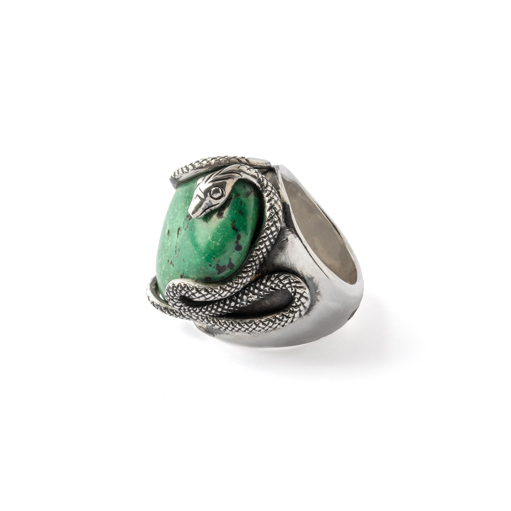 Hallmarked Silver Snake Ring with Tibetan Turquoise